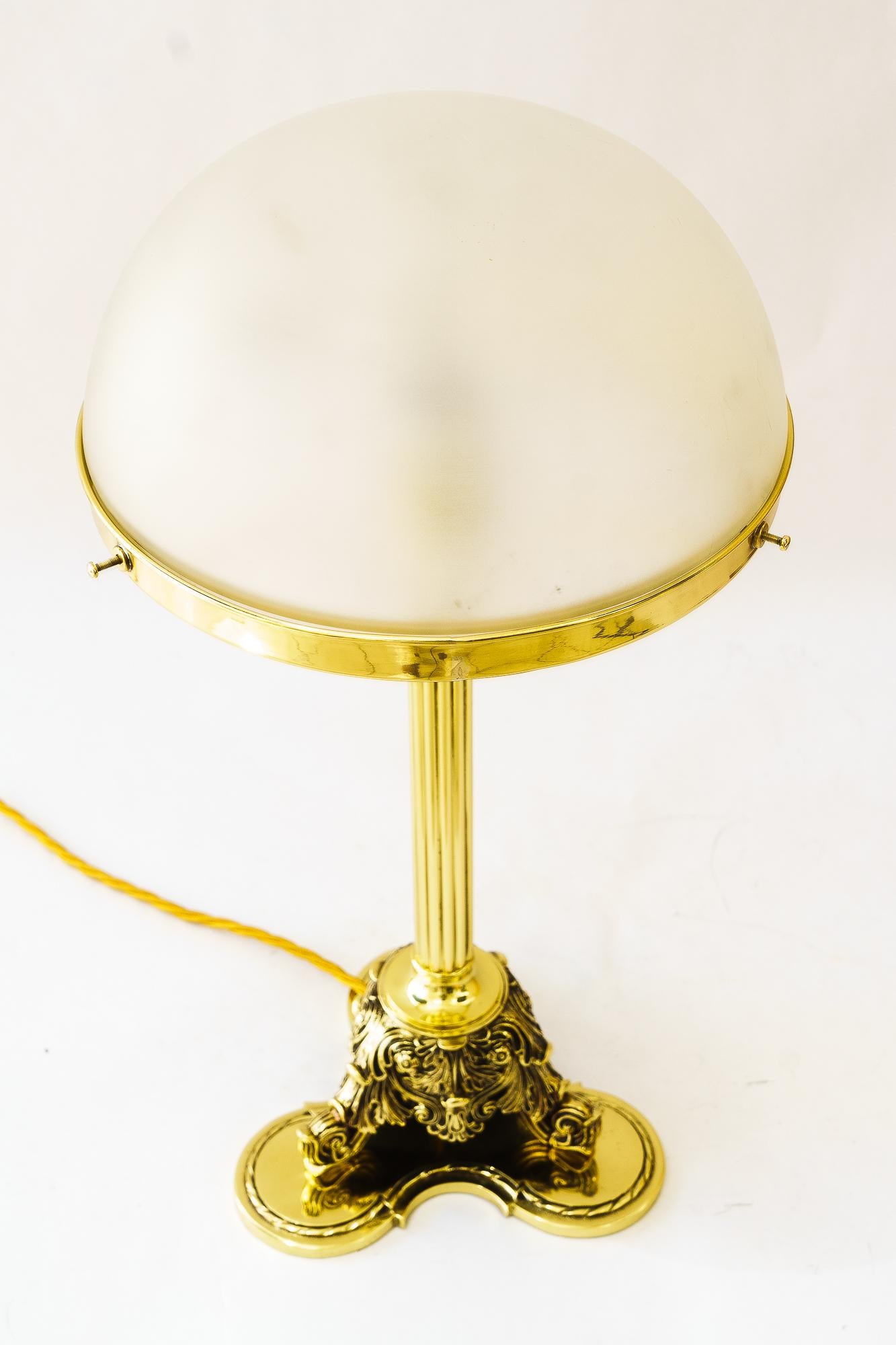 Historistic Table lamp with original antique glass shade vienna around 1890s For Sale 1