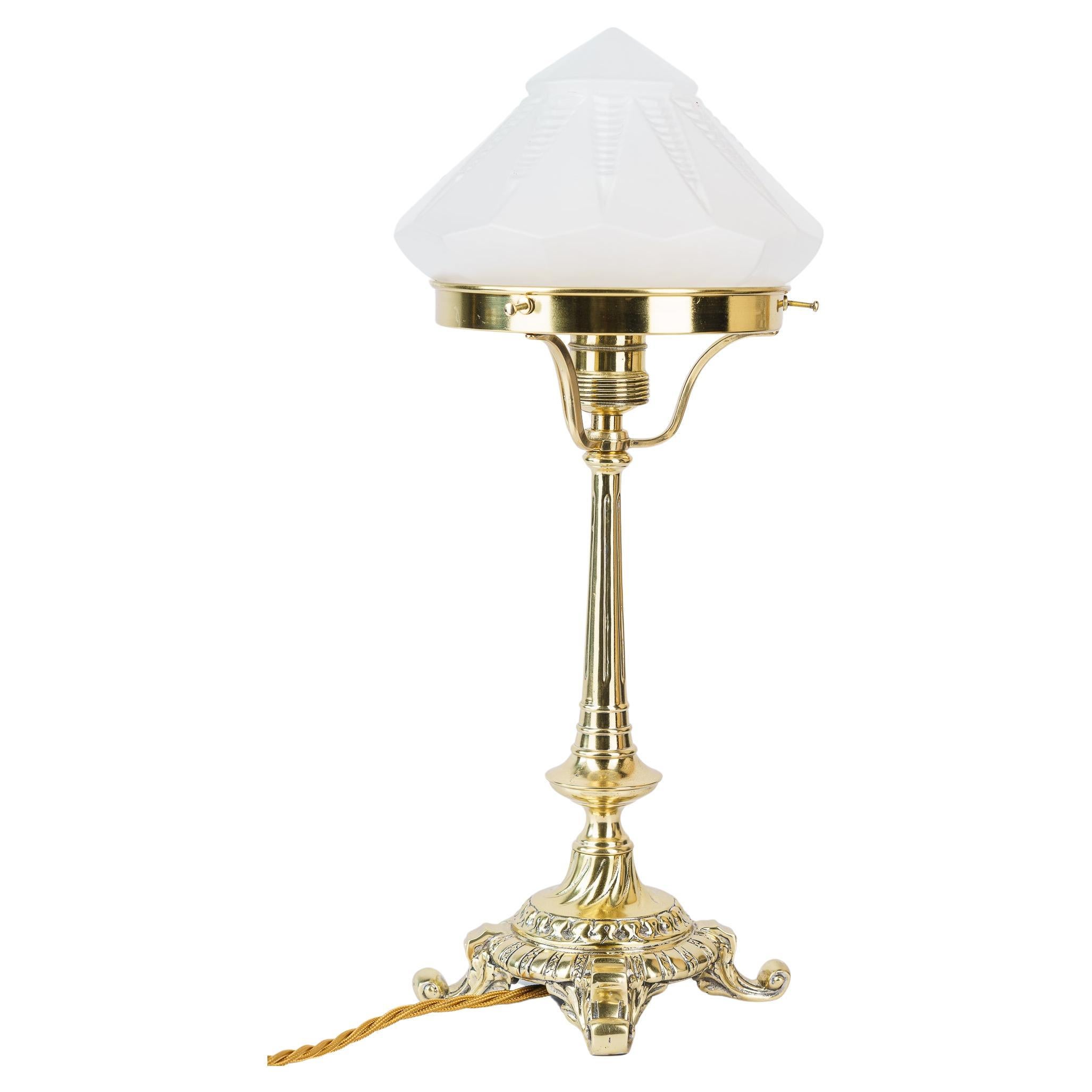 Historistic Table lamp with original antique glass shade vienna around 1890s For Sale
