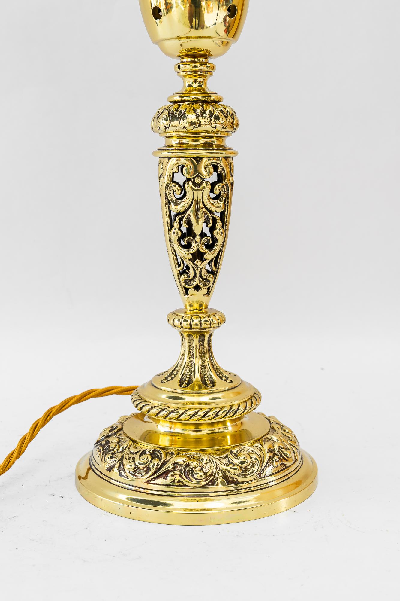 Lacquered Historistic table lamp with original cut glass shade vienna around 1890s For Sale