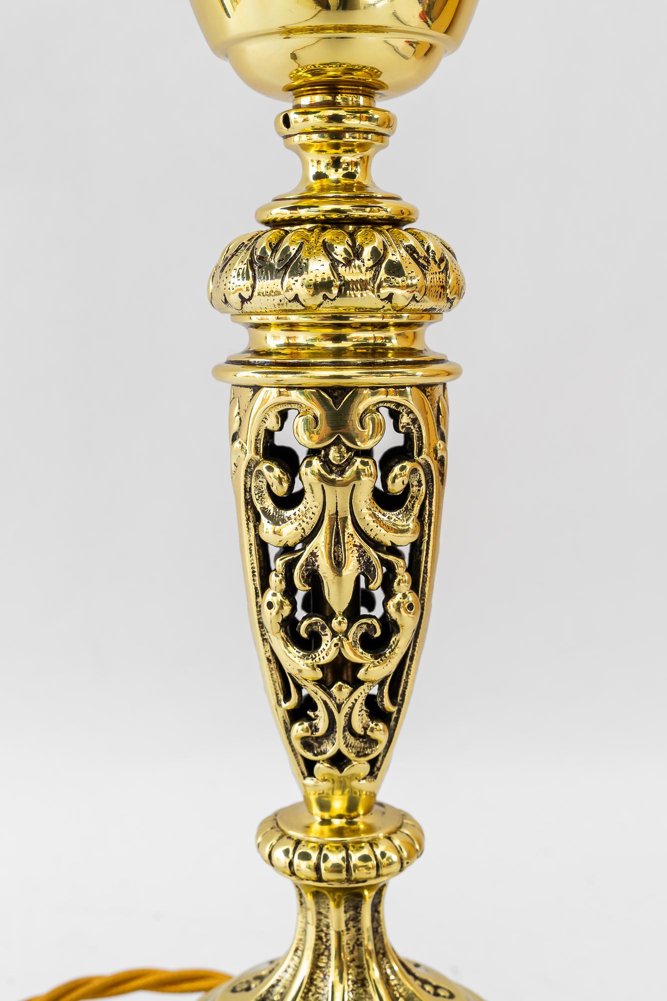 Brass Historistic table lamp with original cut glass shade vienna around 1890s For Sale