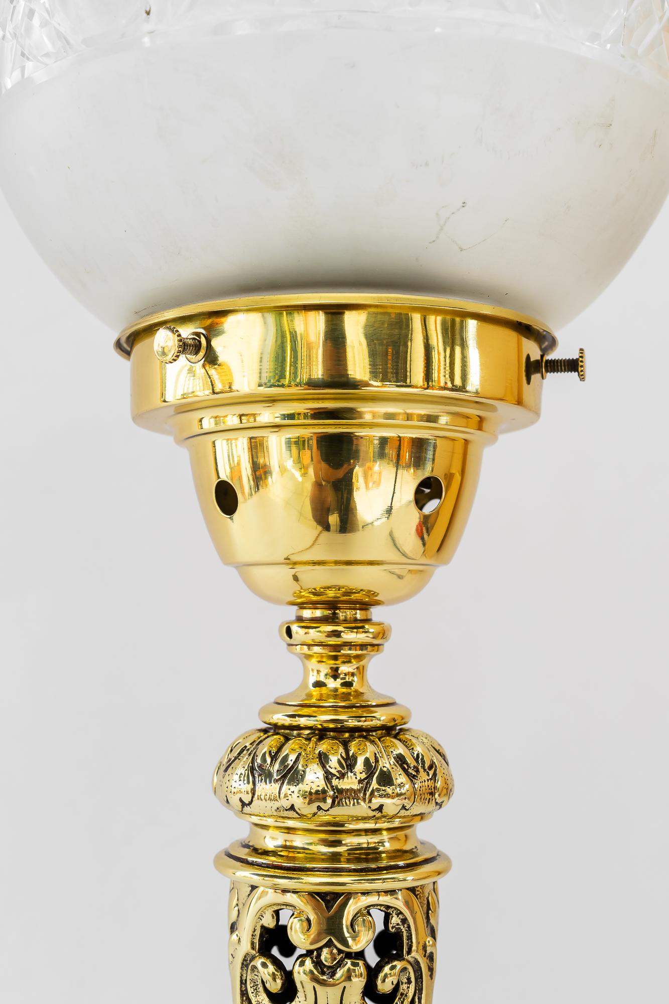 Historistic table lamp with original cut glass shade vienna around 1890s For Sale 1