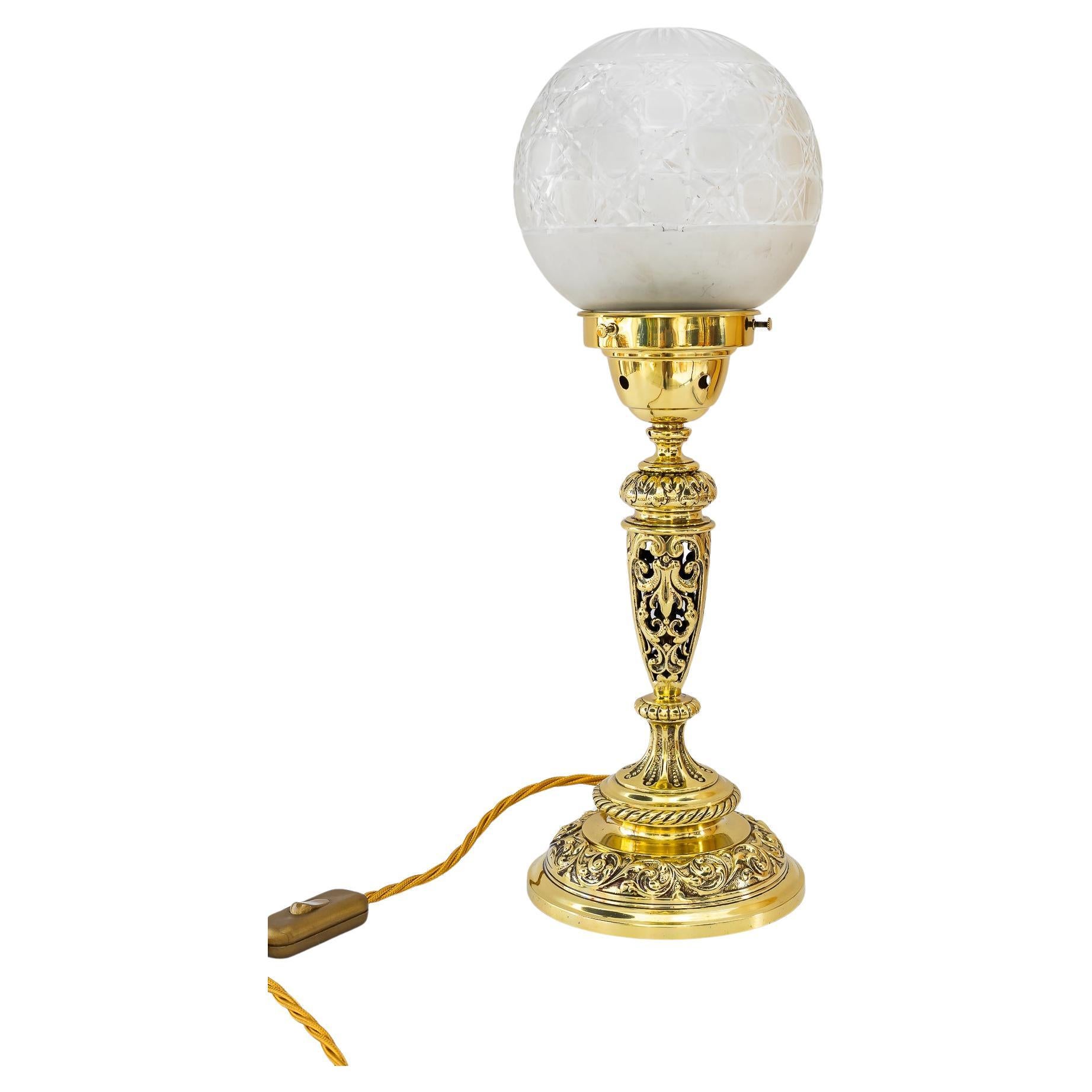 Historistic table lamp with original cut glass shade vienna around 1890s For Sale