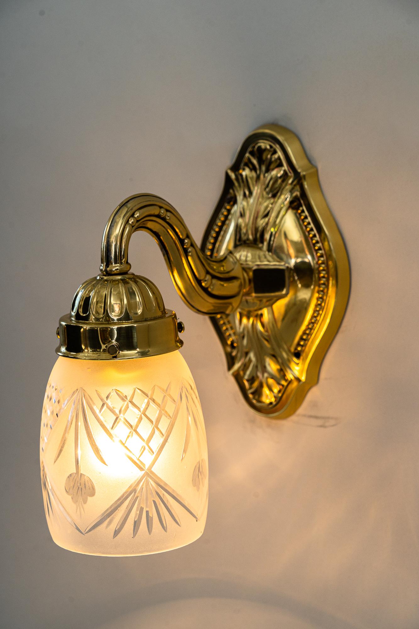 Brass Historistic Wall Lamp Around 1890s with Original Glass Shade For Sale