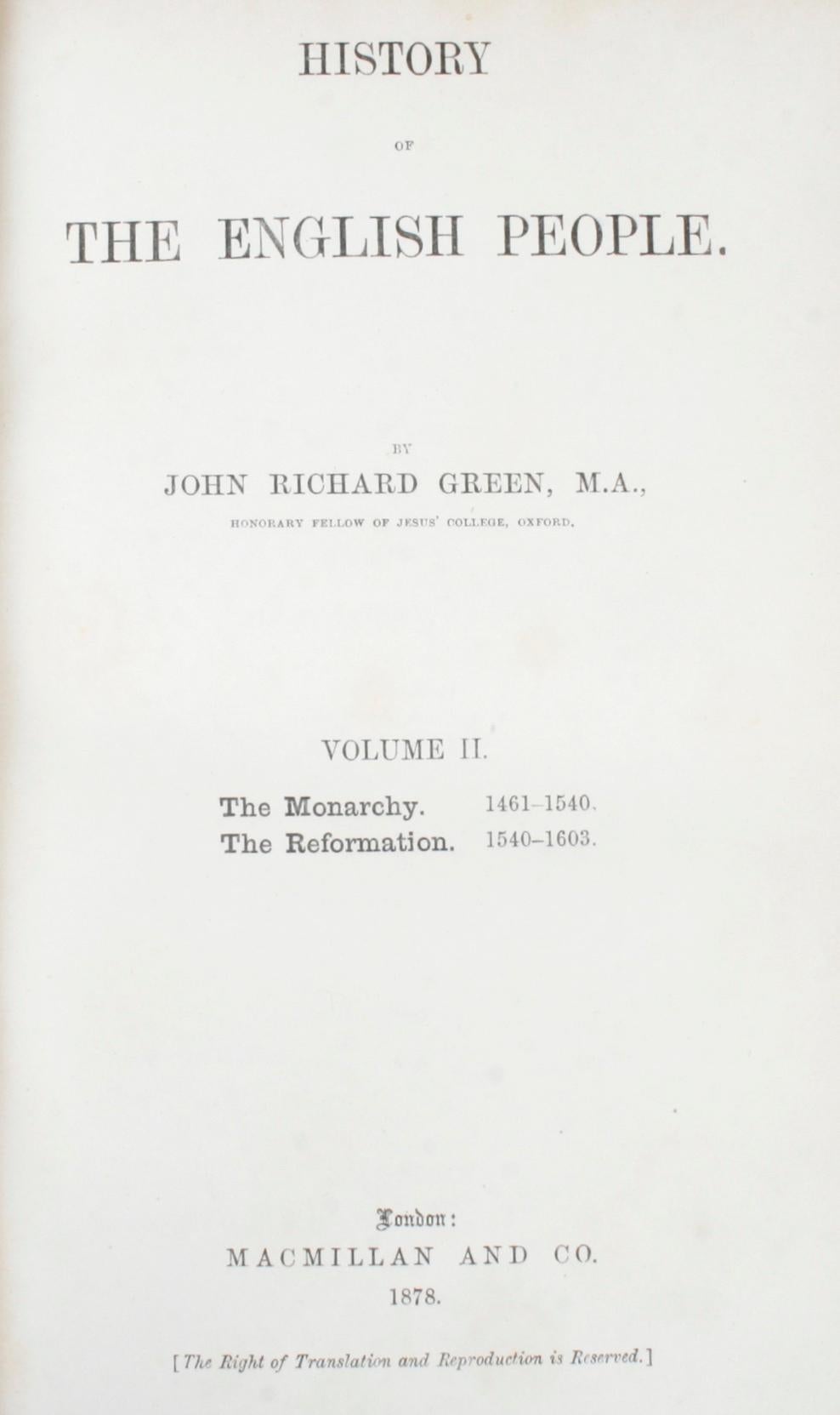 History of the English People in Four Volumes by John Richard Green, M.A., 1877 4