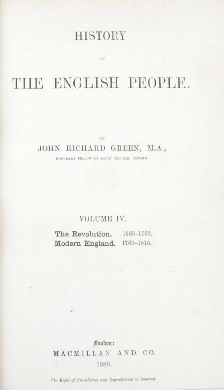 History of the English People in Four Volumes by John Richard Green, M.A., 1877 6