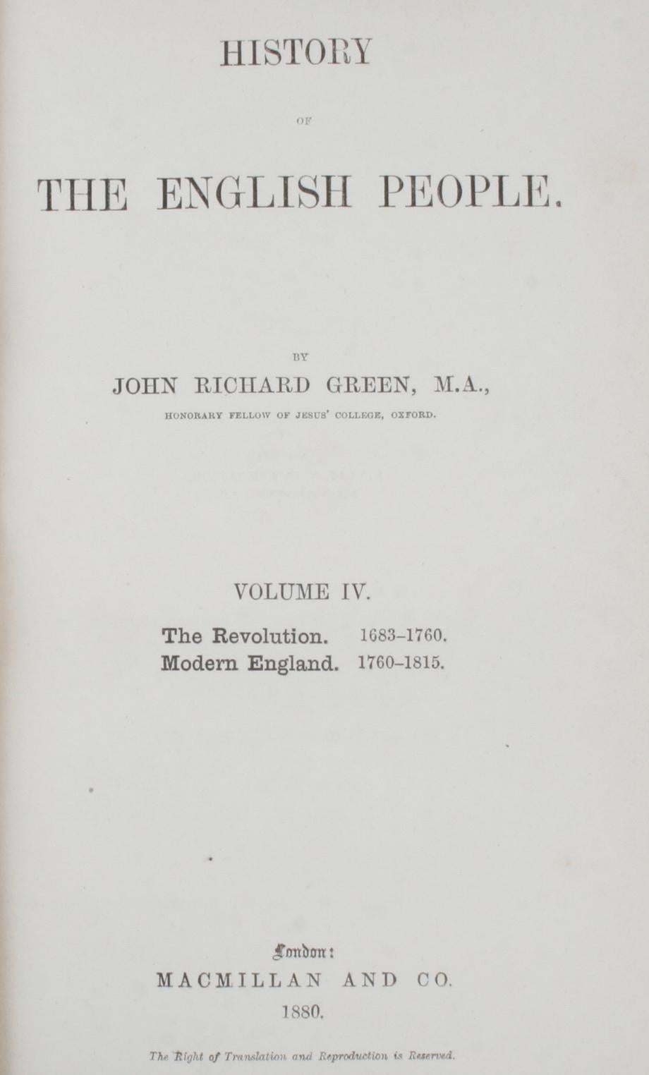 History of the English People in Four Volumes by John Richard Green, M.A., 1877 7