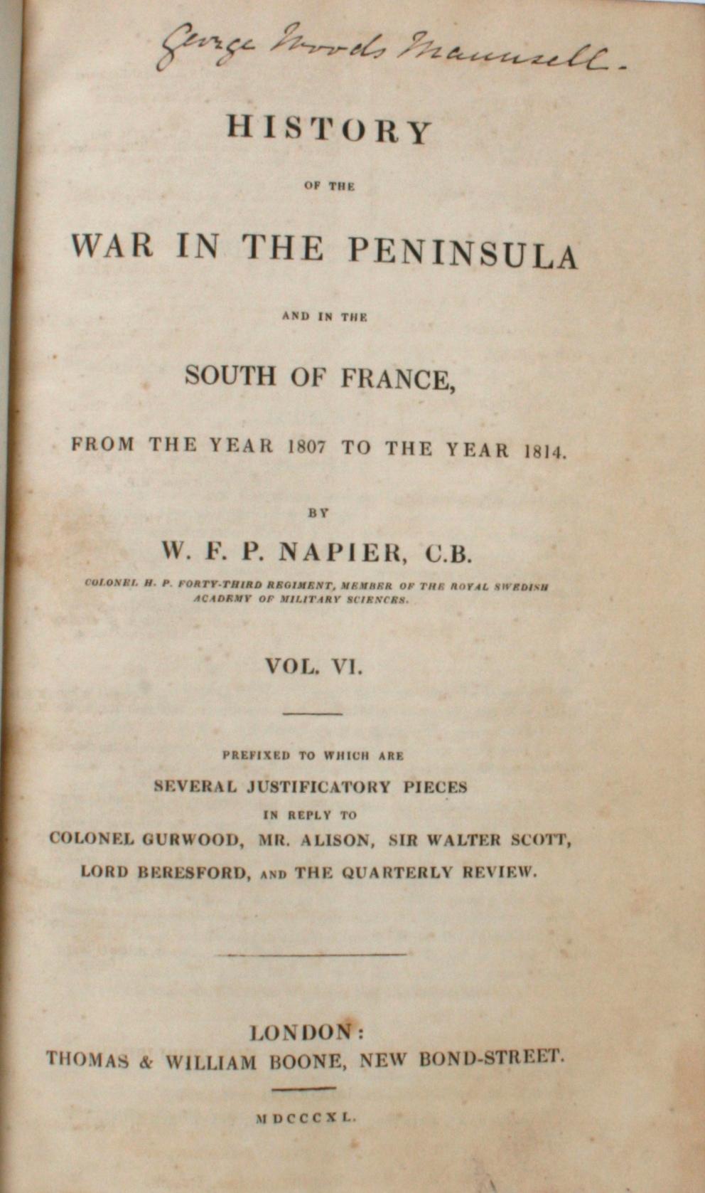 History of the War in the Peninsula by W.F.P. Napier with Lord Elgin Provenance For Sale 3