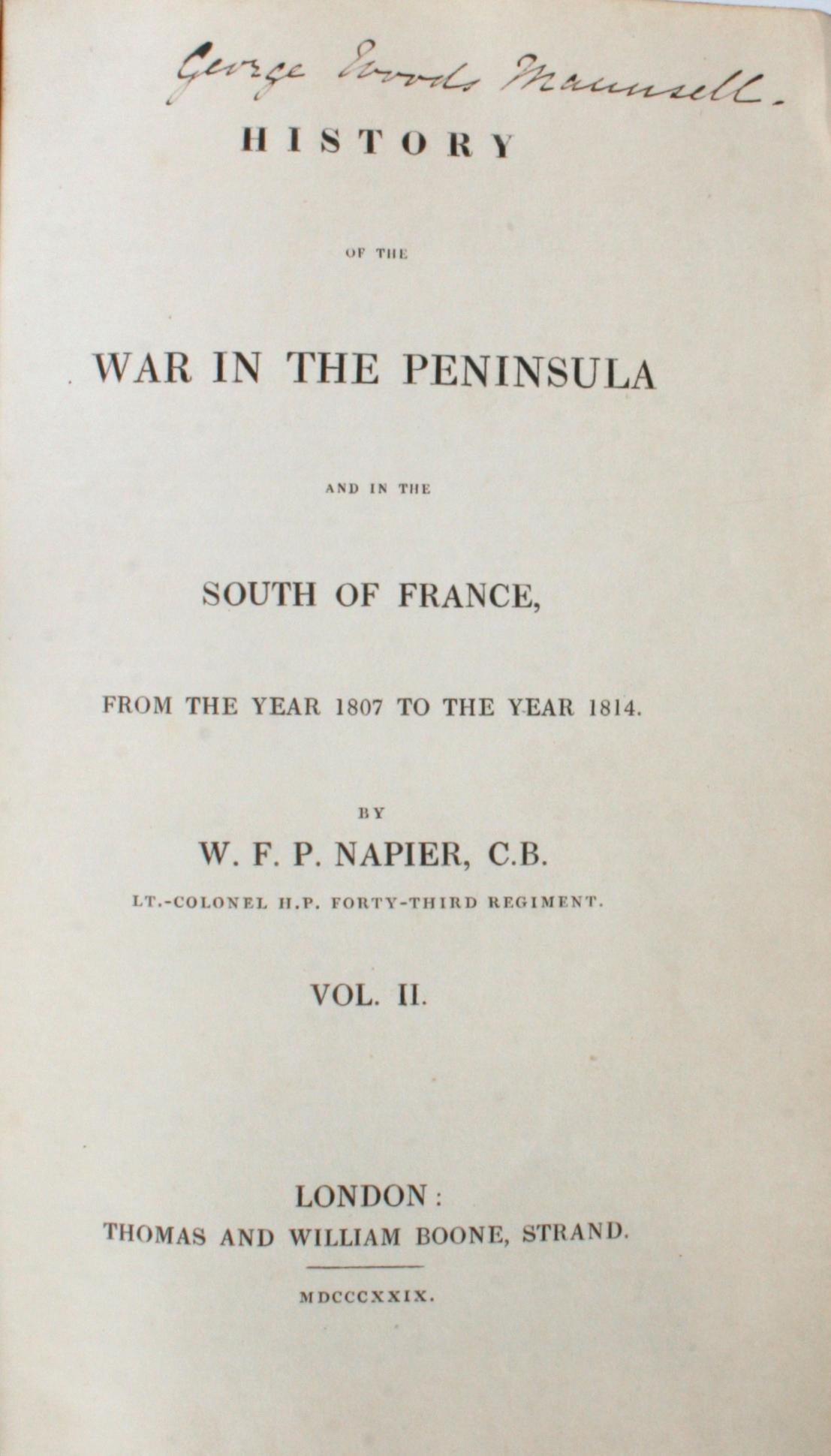 19th Century History of the War in the Peninsula by W.F.P. Napier with Lord Elgin Provenance For Sale