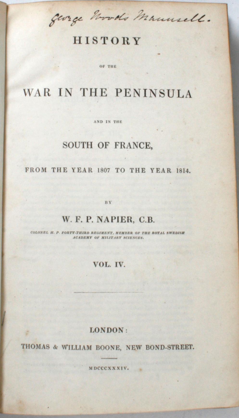 History of the War in the Peninsula by W.F.P. Napier with Lord Elgin Provenance For Sale 1