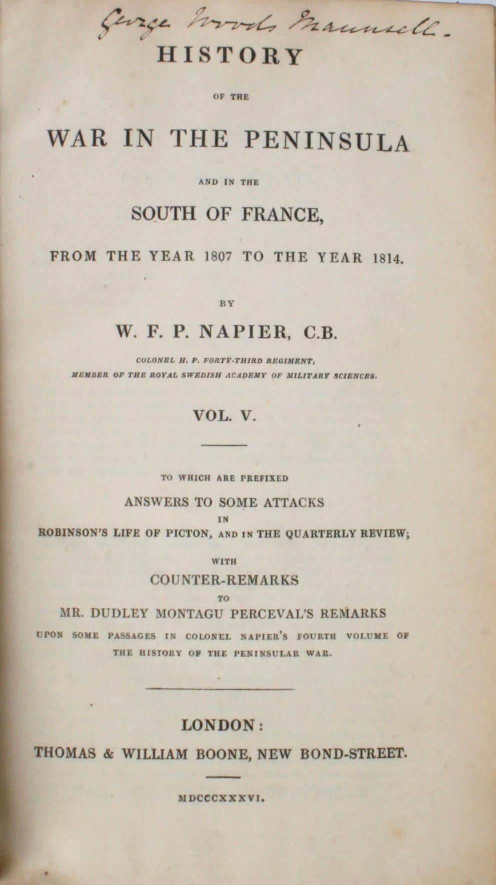 History of the War in the Peninsula by W.F.P. Napier with Lord Elgin Provenance For Sale 2