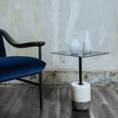 Hita Accent Table Square Metal Top and Marble Base
