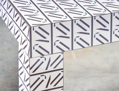 Graphic Table/Desk White California Hitan Wood and Laminates by Chapel Petrassi