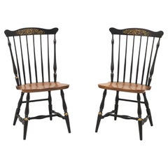 Vintage HITCHCOCK Mid 20th Century Stenciled Windsor Dining Side Chairs - Pair A