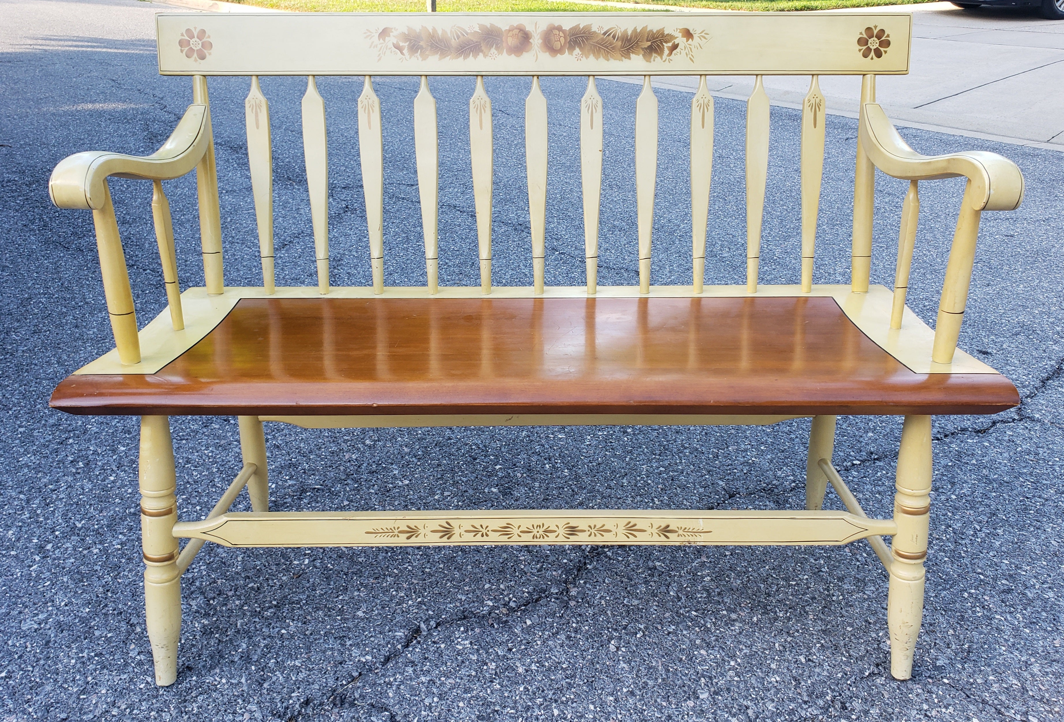 Mid-Century Modern Hitchcock Painted and Decorated Maple Two-Seater Bench Settee