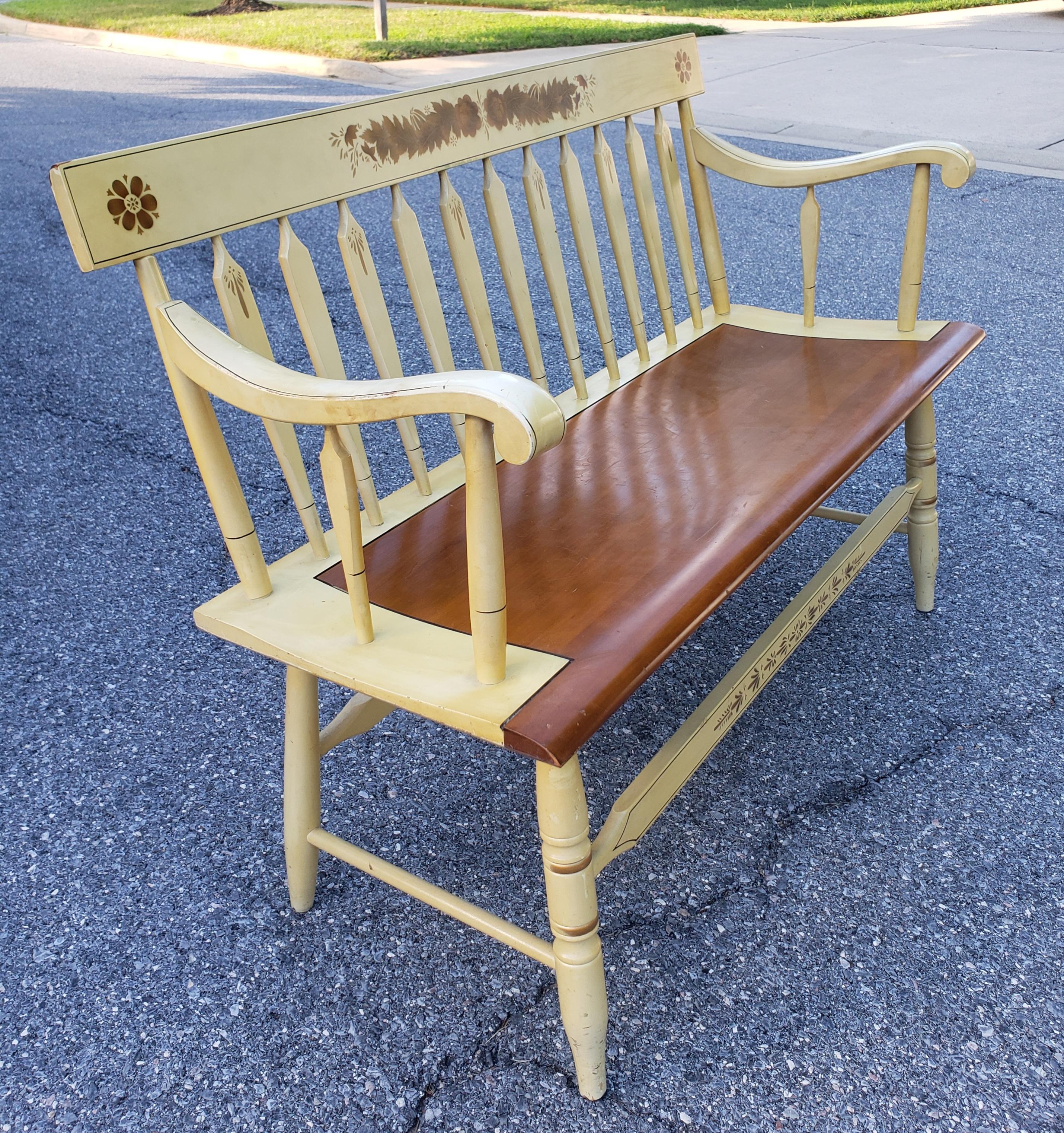 20th Century Hitchcock Painted and Decorated Maple Two-Seater Bench Settee
