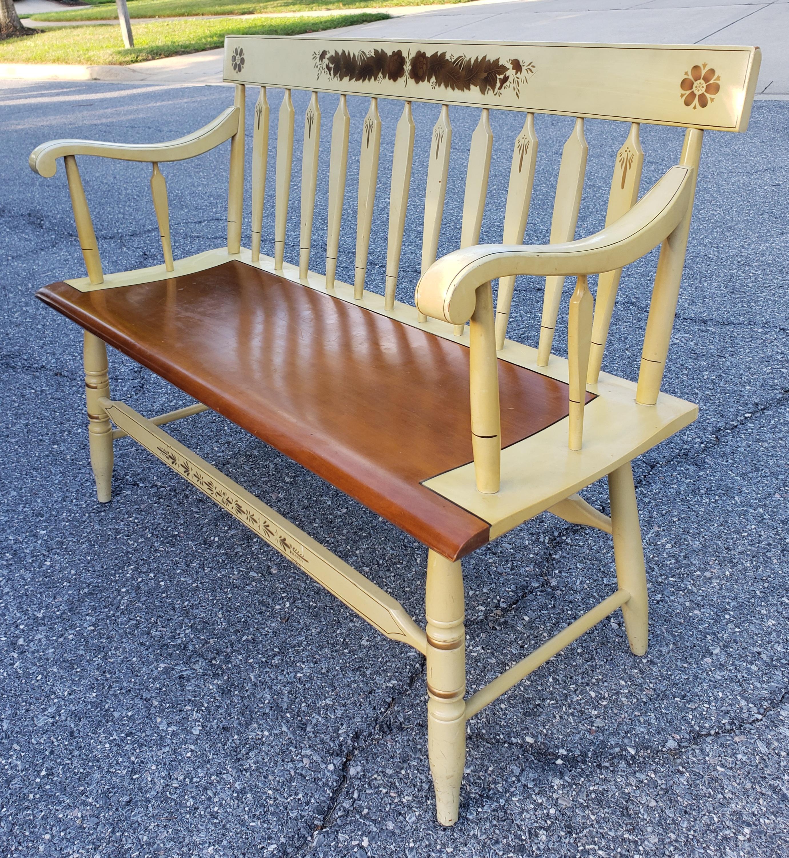 Hitchcock Painted and Decorated Maple Two-Seater Bench Settee 1