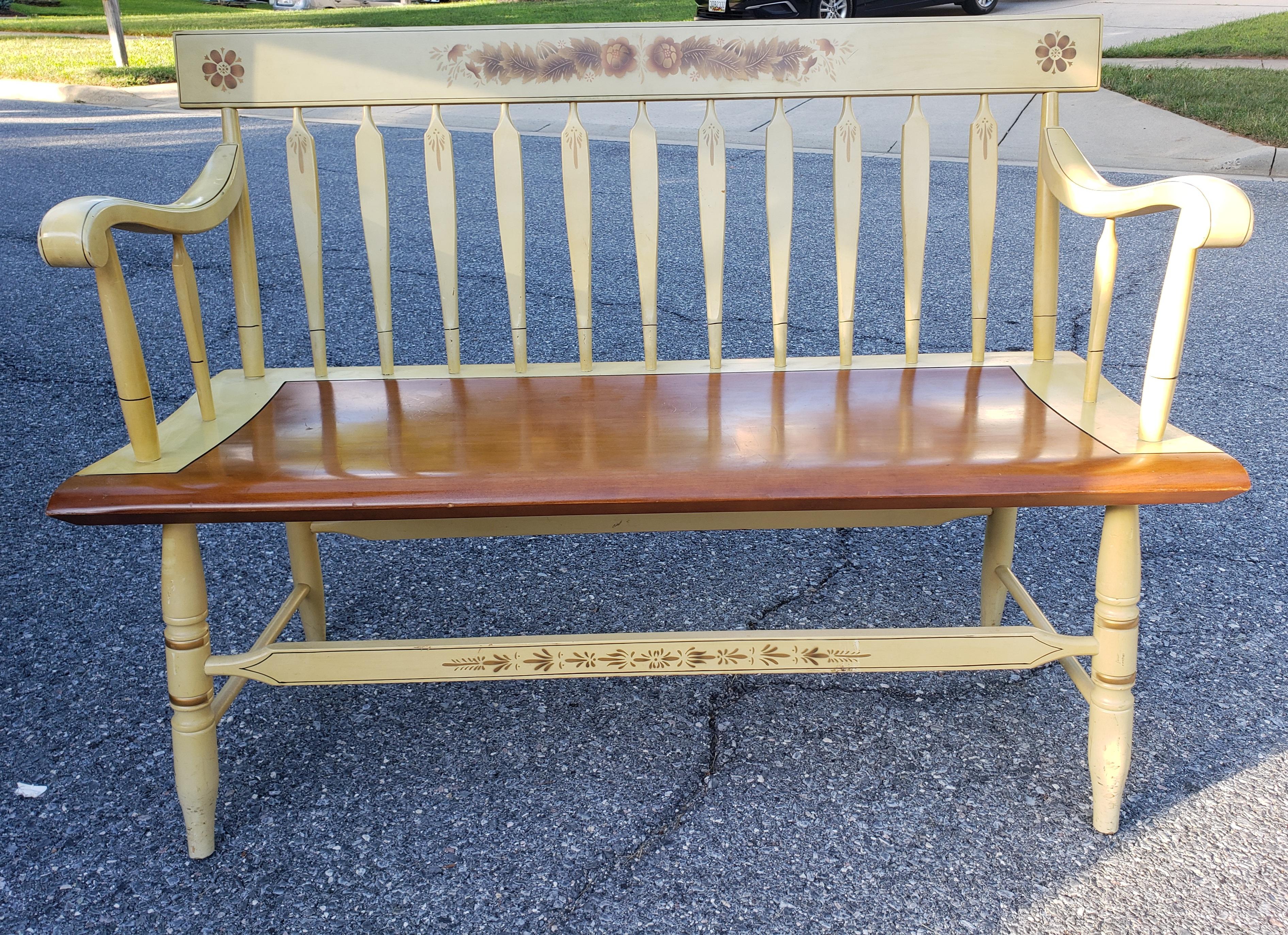 Hitchcock Painted and Decorated Maple Two-Seater Bench Settee 3