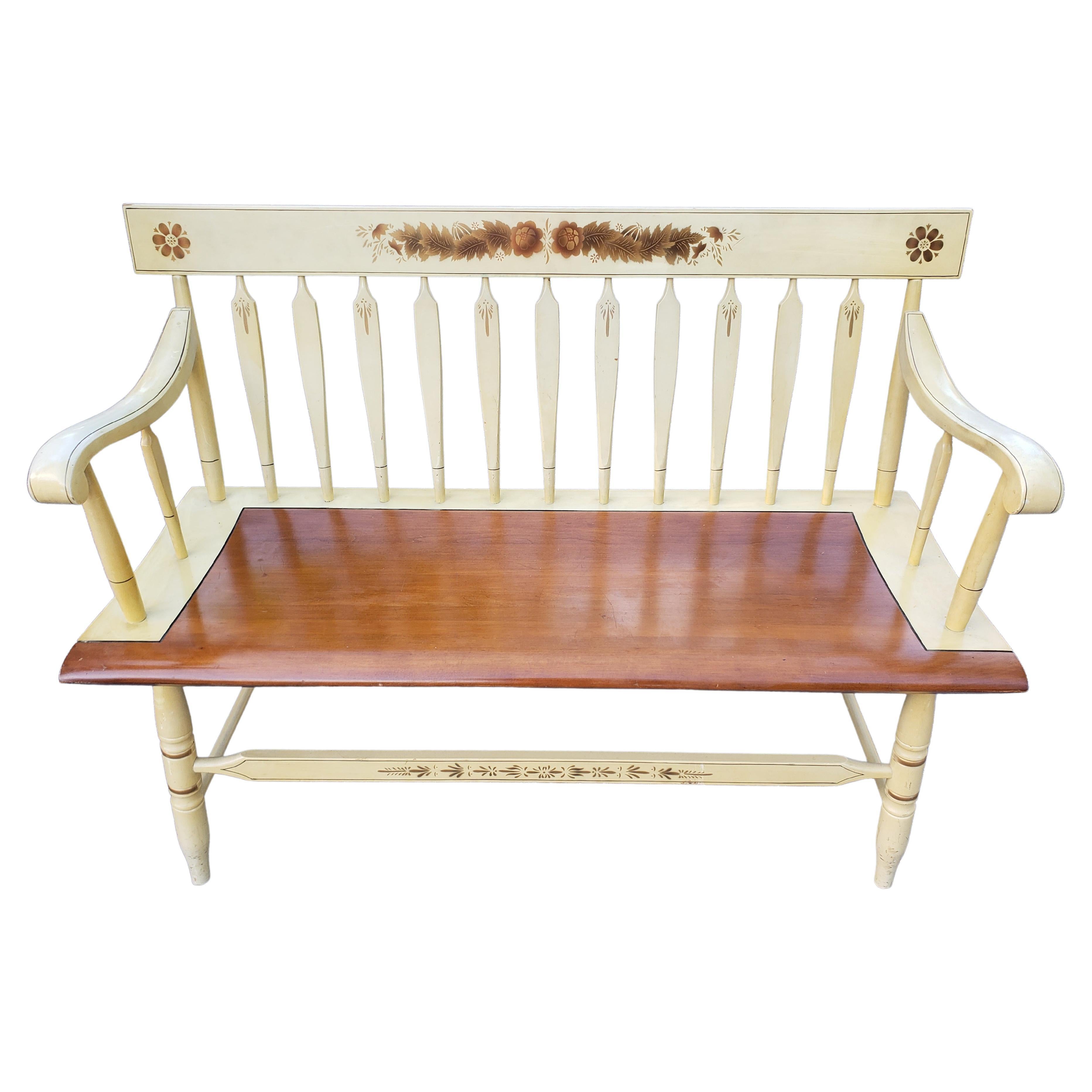 Hitchcock Painted and Decorated Maple Two-Seater Bench Settee