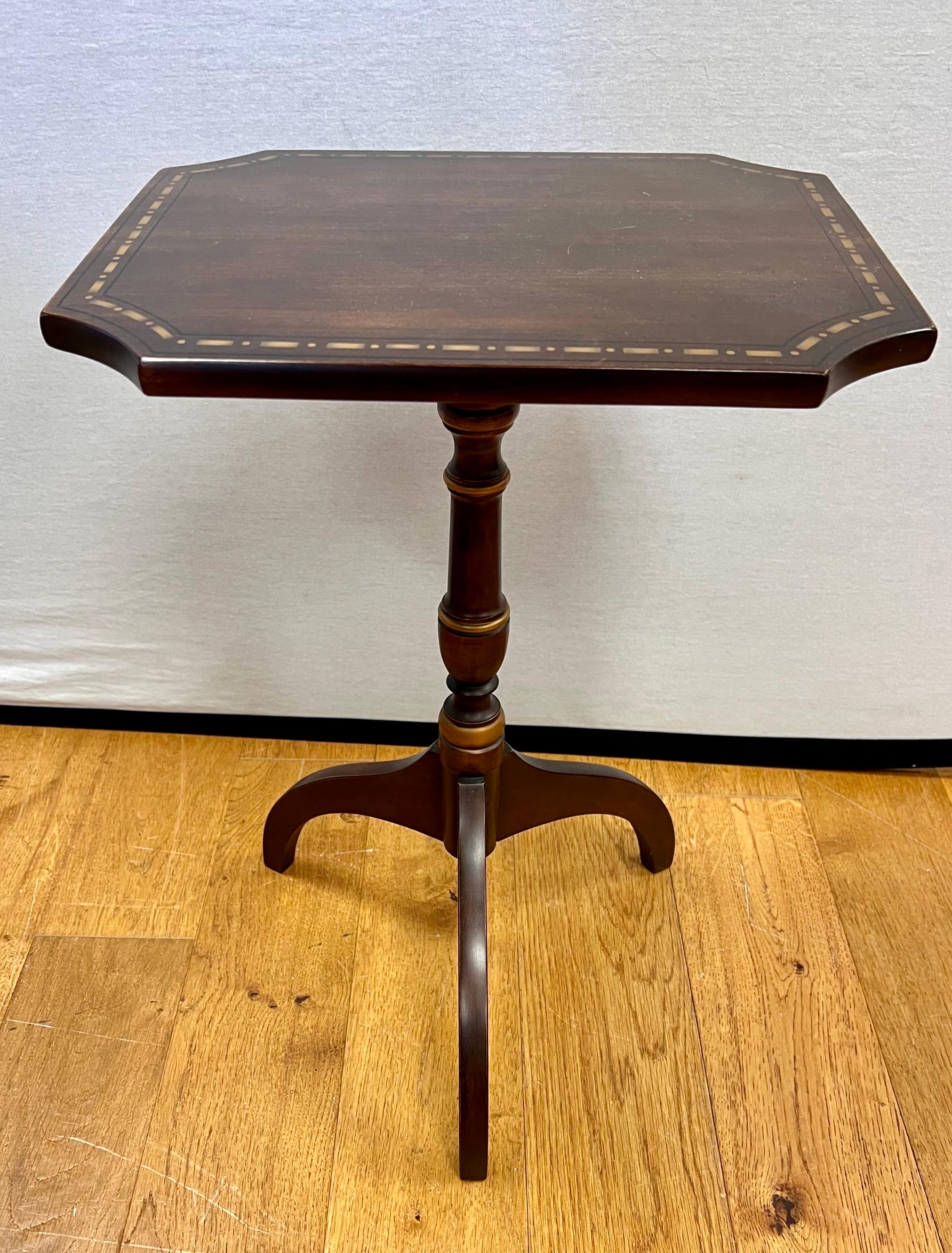 American Hitchcock Stenciled Pedestal Table Candle Stand Signed For Sale