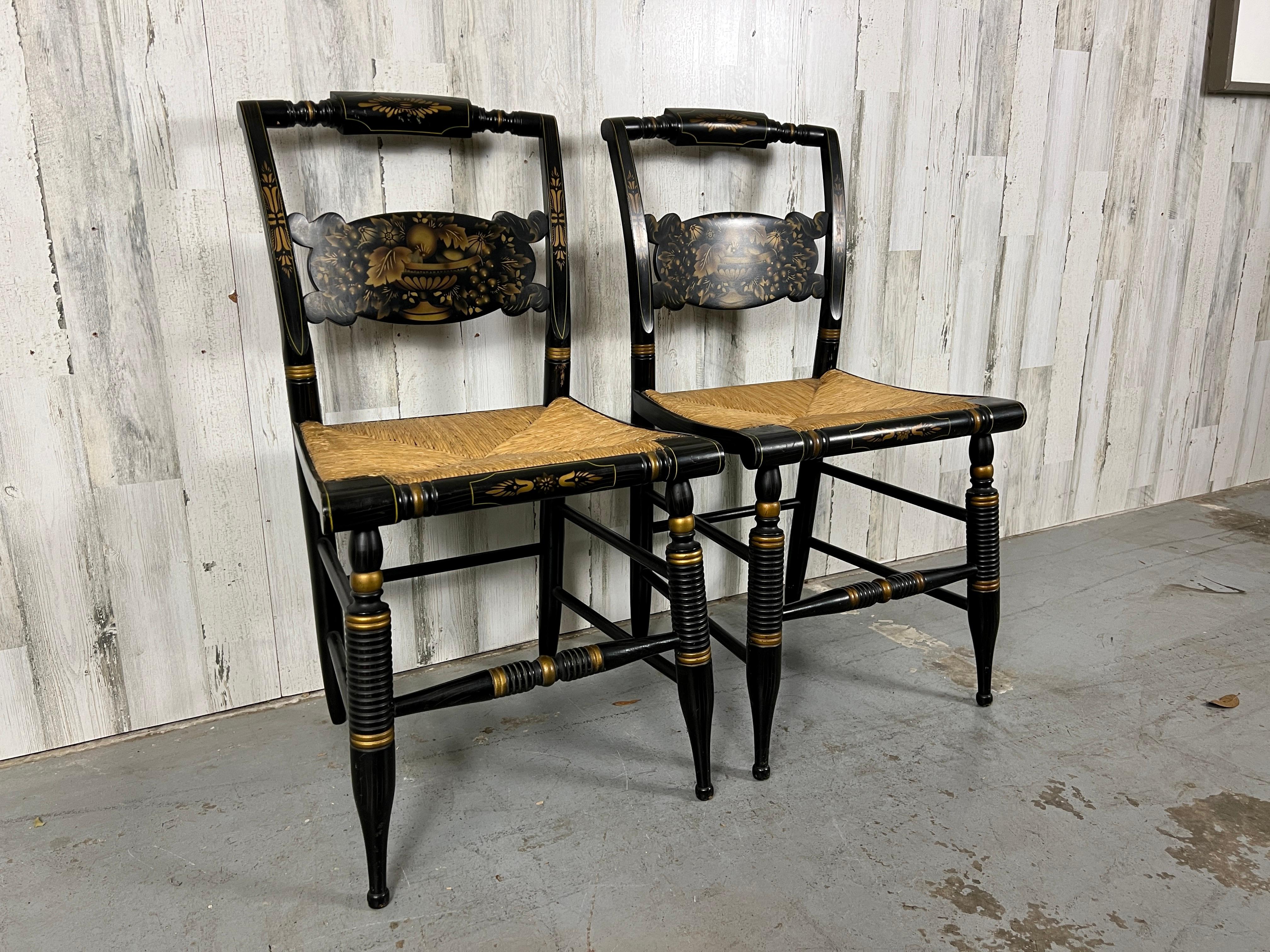 20th Century Hitchcock style Rush Seat Side Chairs 