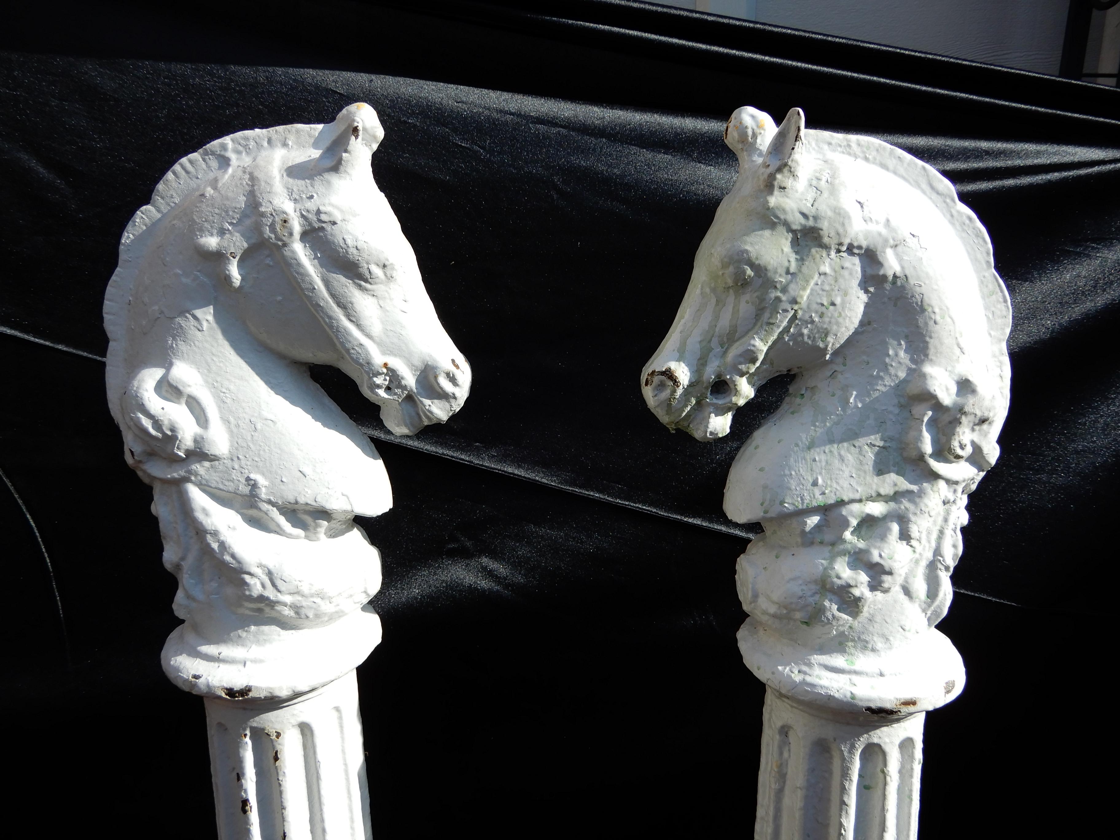 cast iron hitching post horse heads