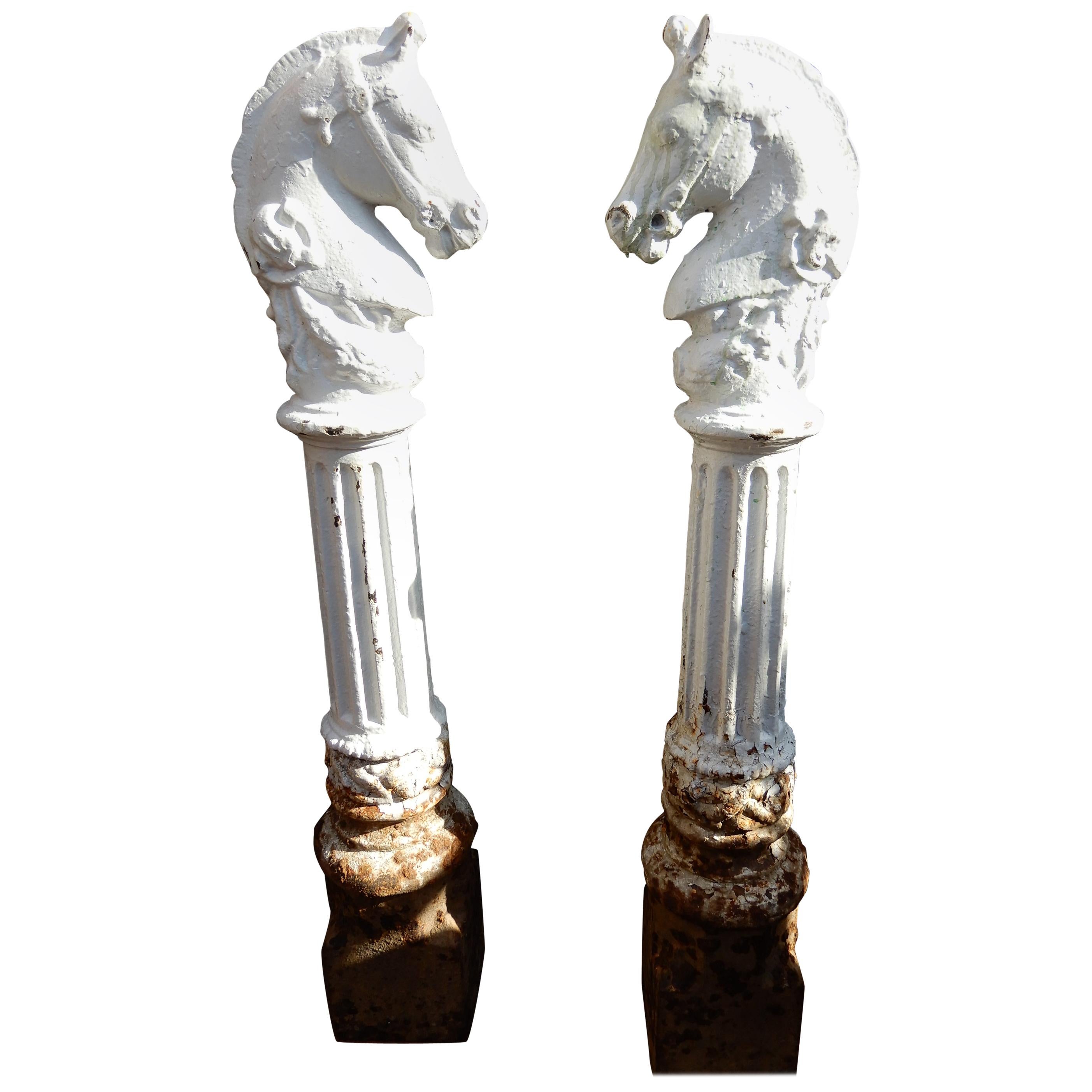 Hitching Posts Cast Iron Horse Heads a Pair For Sale
