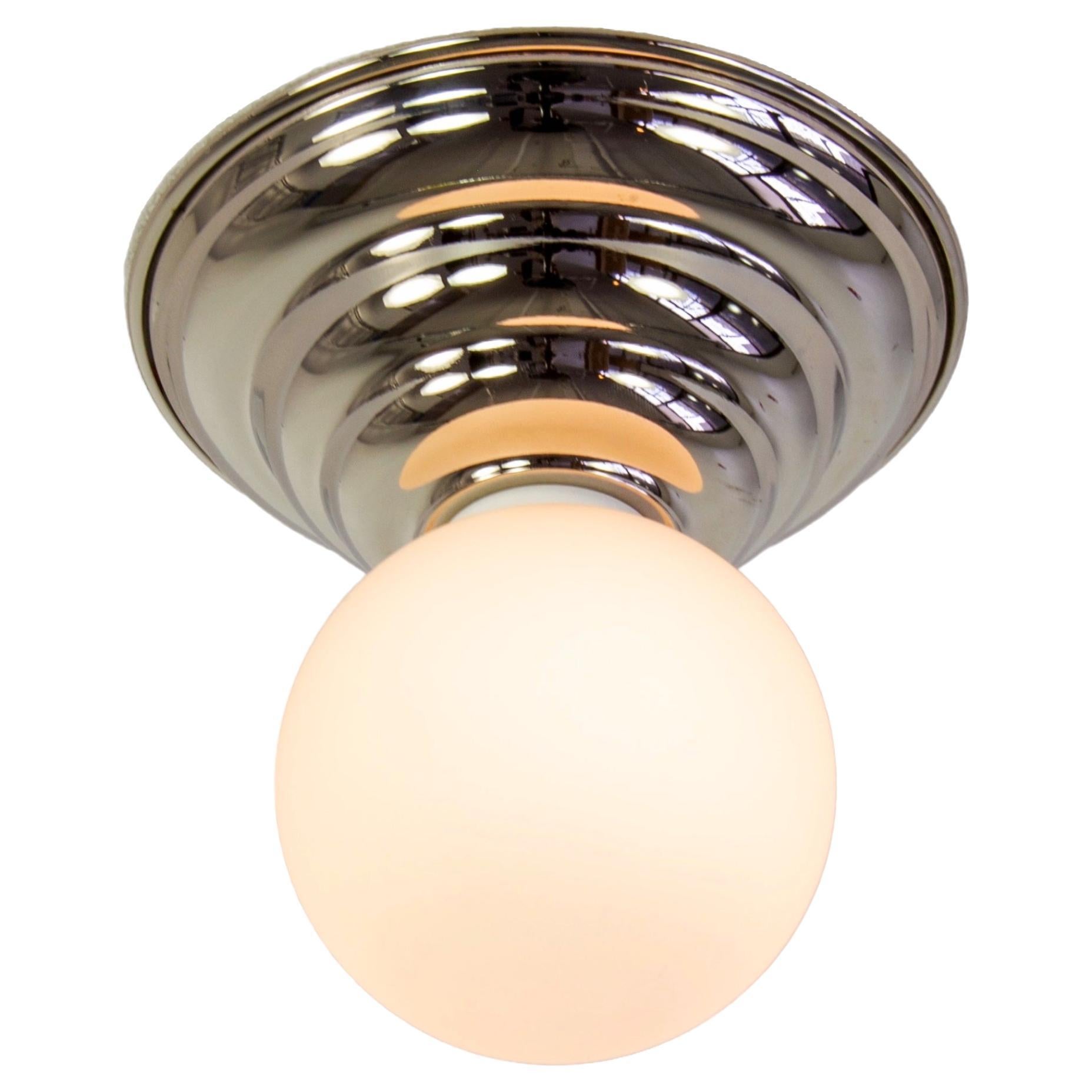 Hive Flush Mount by Research.Lighting, Nickel, 3in Glass Globe, In Stock
