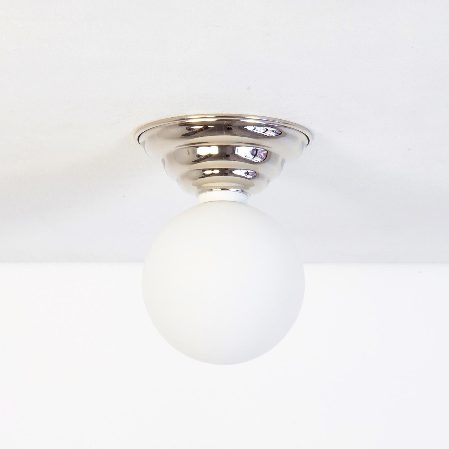 Plaqué Hive Flush Mount by Research.Lighting, Nickel, 5in Glass Globe, Made to Order en vente