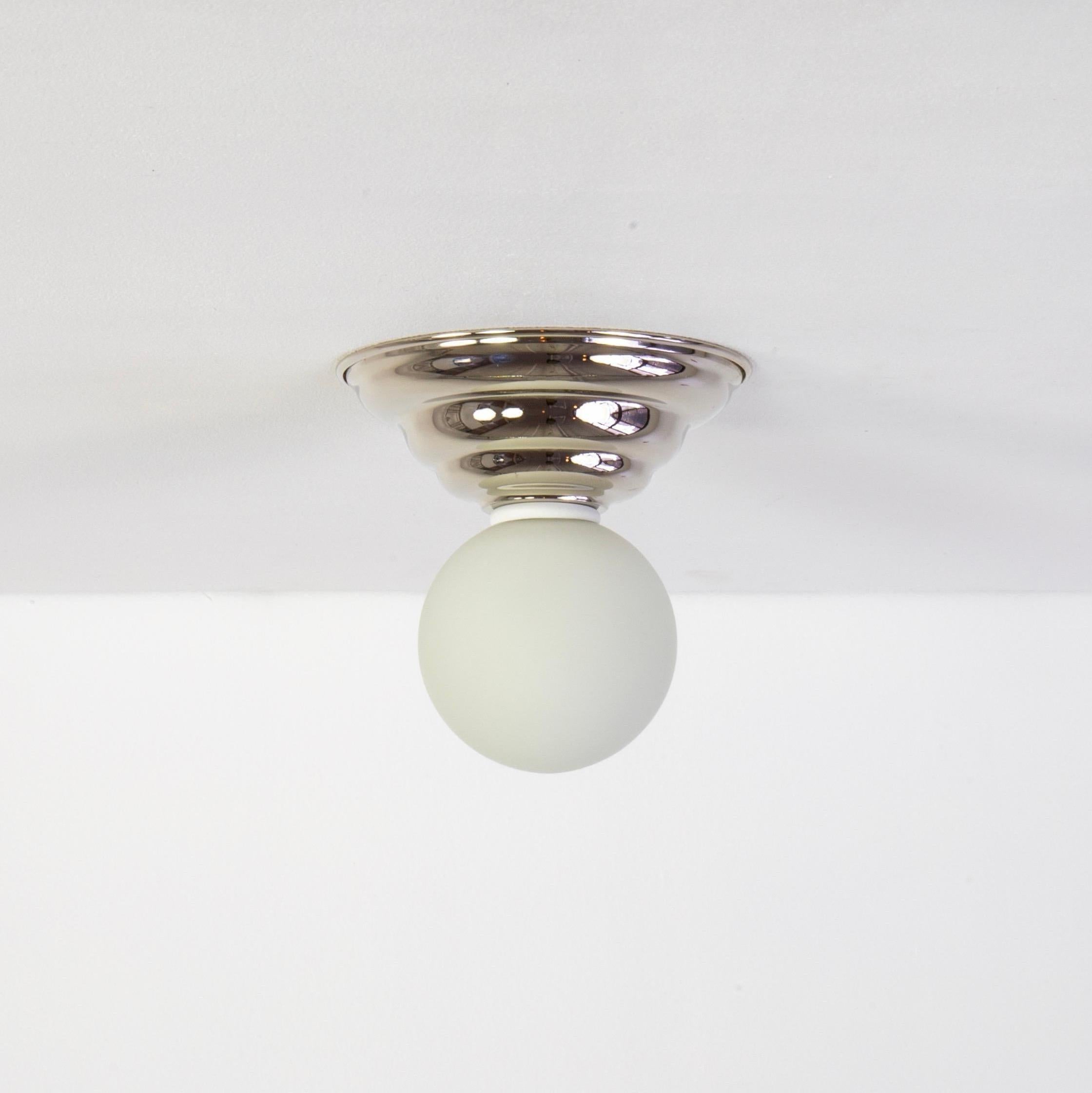 This listing is for 1x Hive Flush Mount in polished nickel designed and manufactured by Research.Lighting.

Materials: Brass, Steel & Glass
Finish: Polished Nickel
Electronics: 1x G9 Socket, 1x 4.5 Watt LED Bulb (included), 450 Lumens
ADA Compliant.