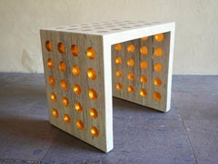 HIVE I, Resin and Travertine Side Table by Paola Valle