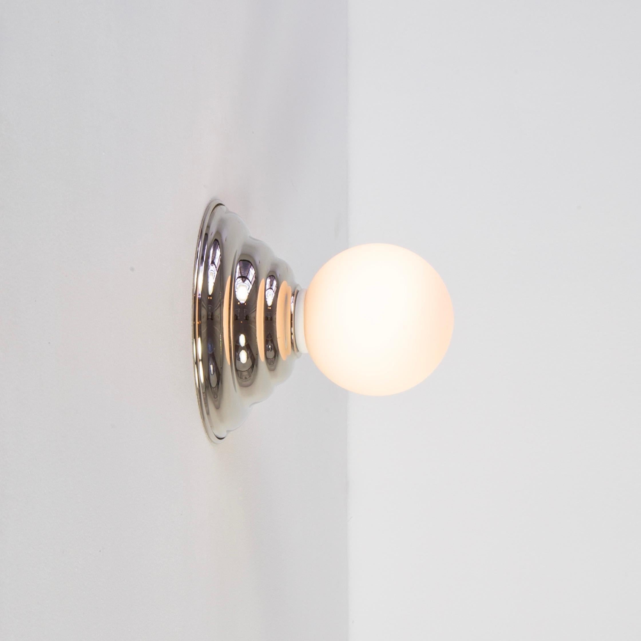 Modern Hive Sconce by Research.Lighting, Polished Nickel, 3in Glass, In Stock For Sale