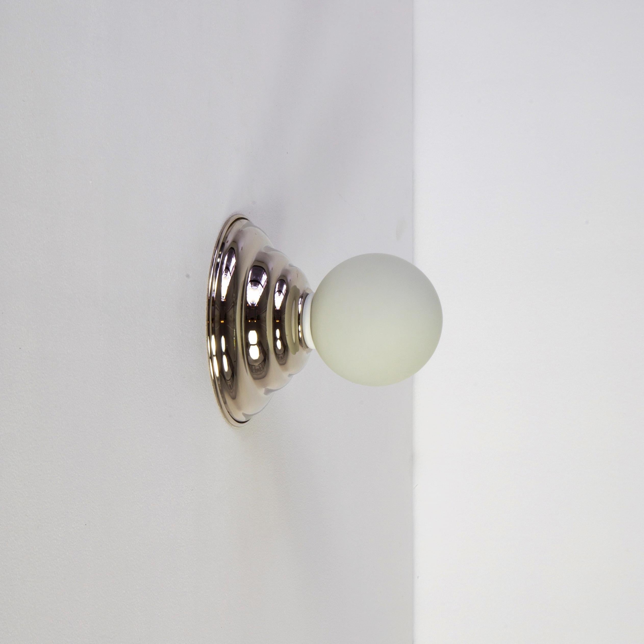 American Hive Sconce by Research.Lighting, Polished Nickel, 3in Glass, In Stock For Sale