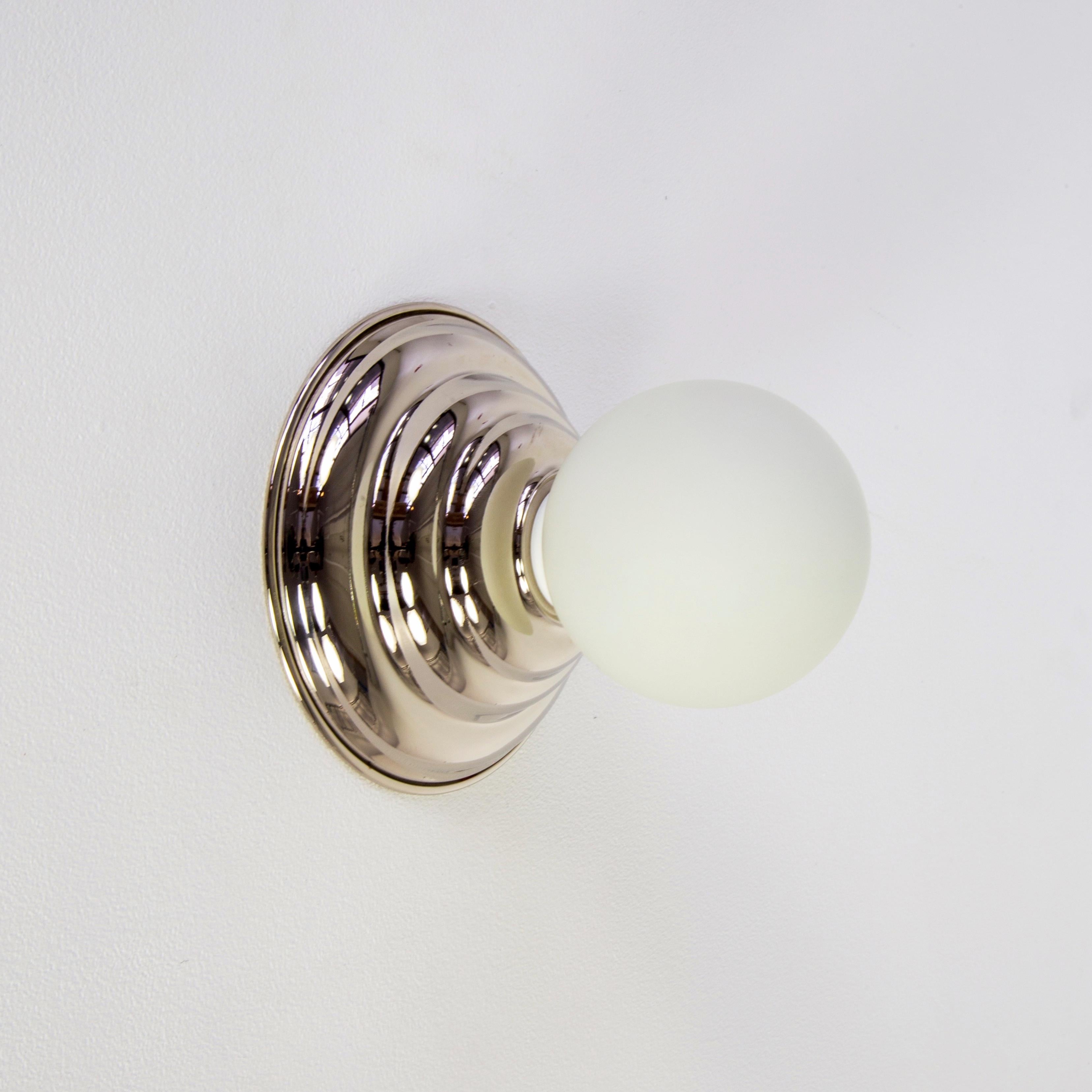 Plated Hive Sconce by Research.Lighting, Polished Nickel, 3in Glass, In Stock For Sale