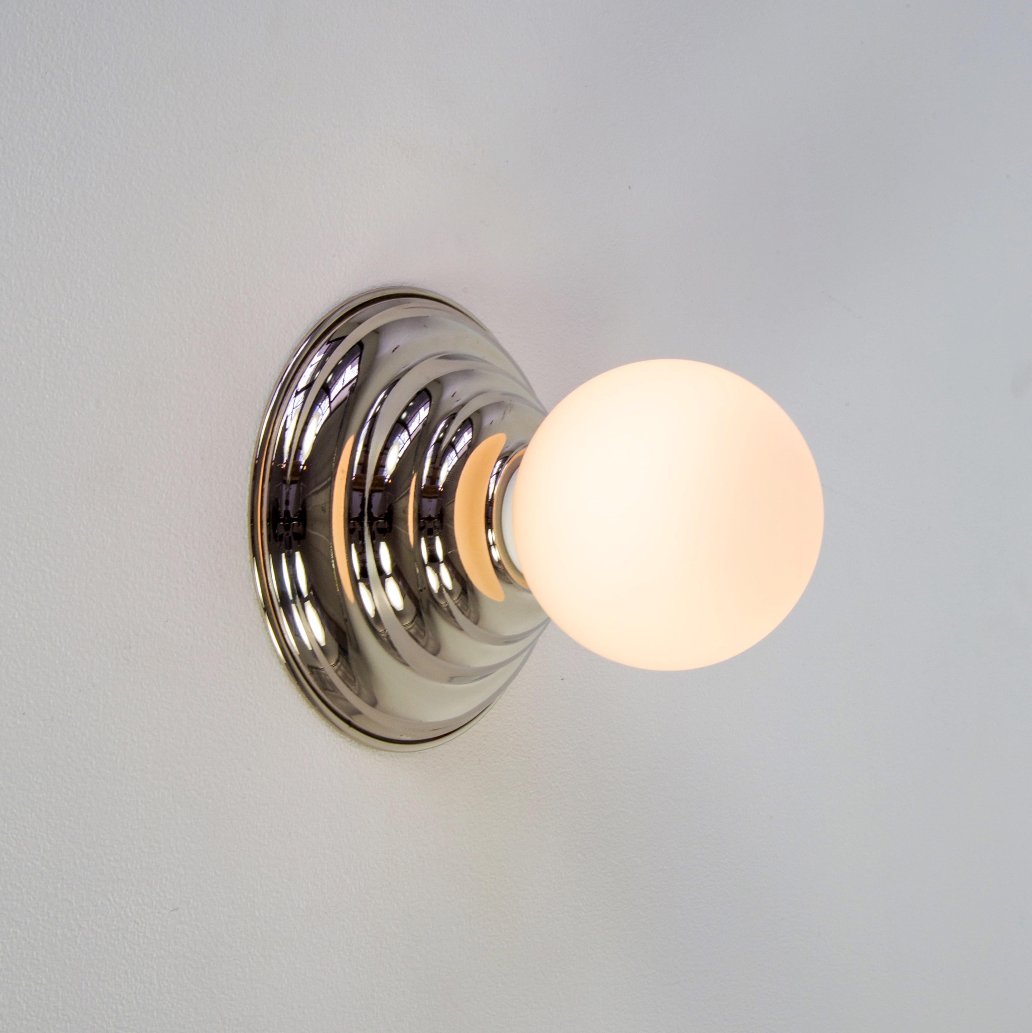 Hive Sconce by Research.Lighting, Polished Nickel, 3in Glass, In Stock In New Condition For Sale In Brooklyn, NY