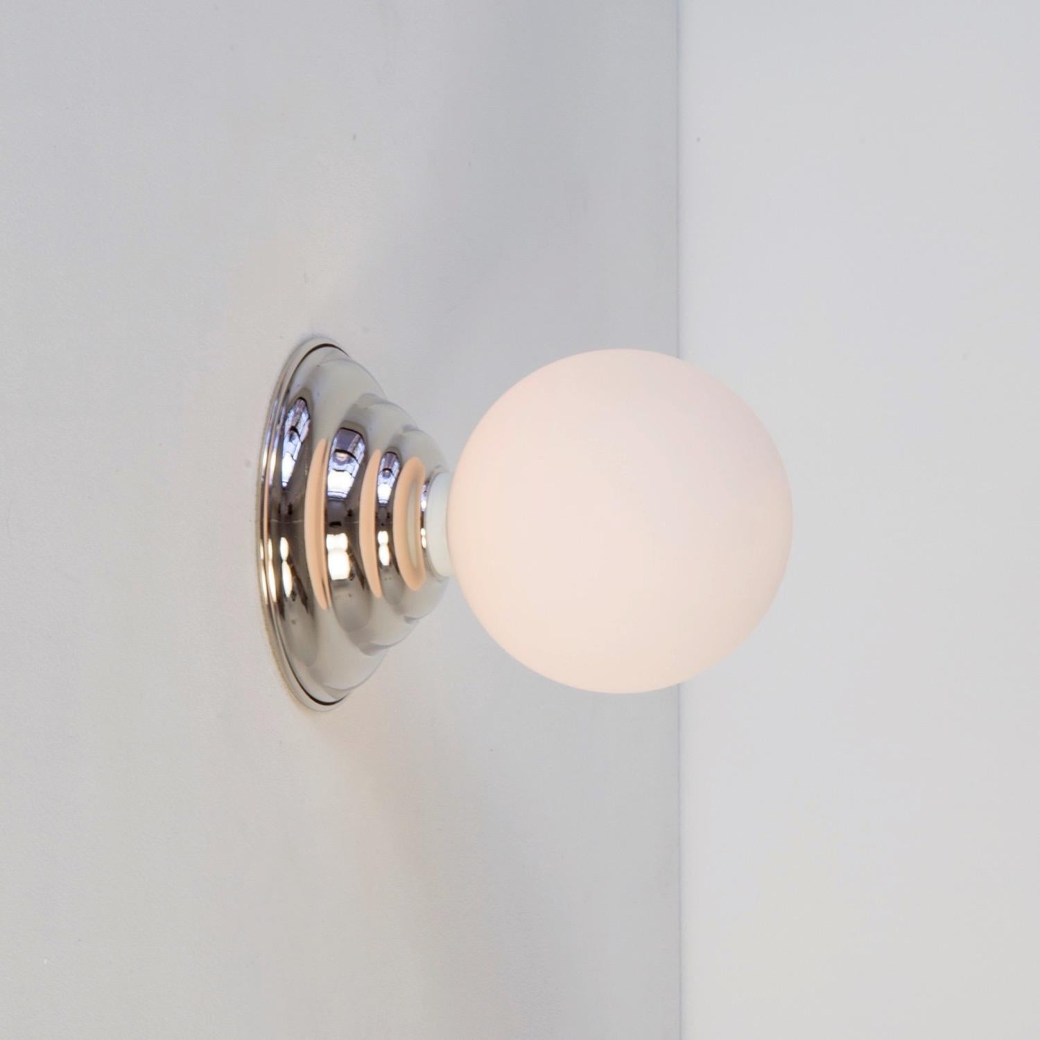 Modern Hive Sconce by Research.Lighting, Polished Nickel, 5in Glass, In Stock For Sale