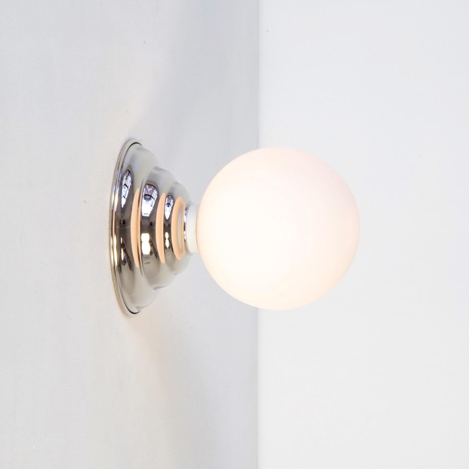 American Hive Sconce by Research.Lighting, Polished Nickel, 5in Glass, In Stock For Sale