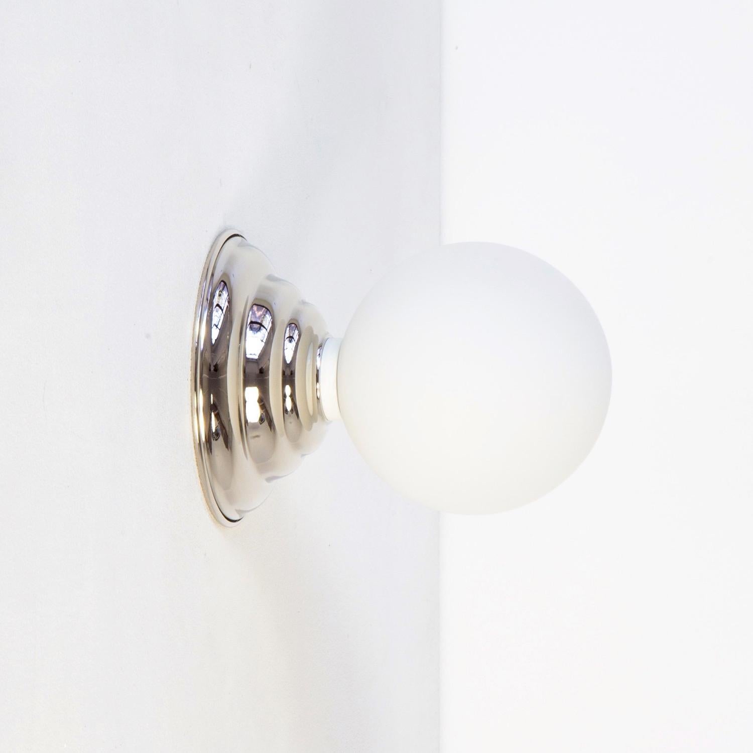 Plated Hive Sconce by Research.Lighting, Polished Nickel, 5in Glass, In Stock For Sale