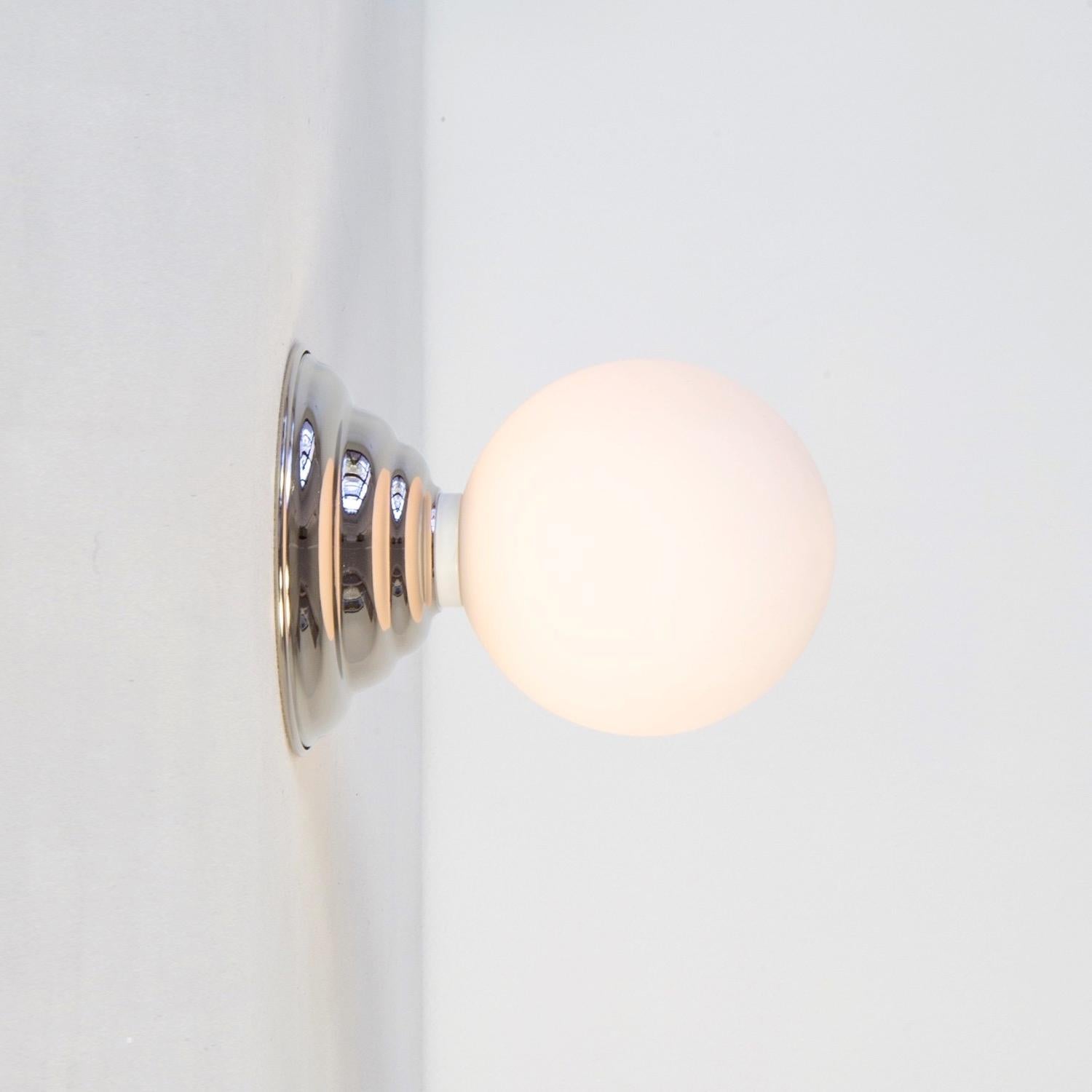 Contemporary Hive Sconce by Research.Lighting, Polished Nickel, 5in Glass, In Stock For Sale