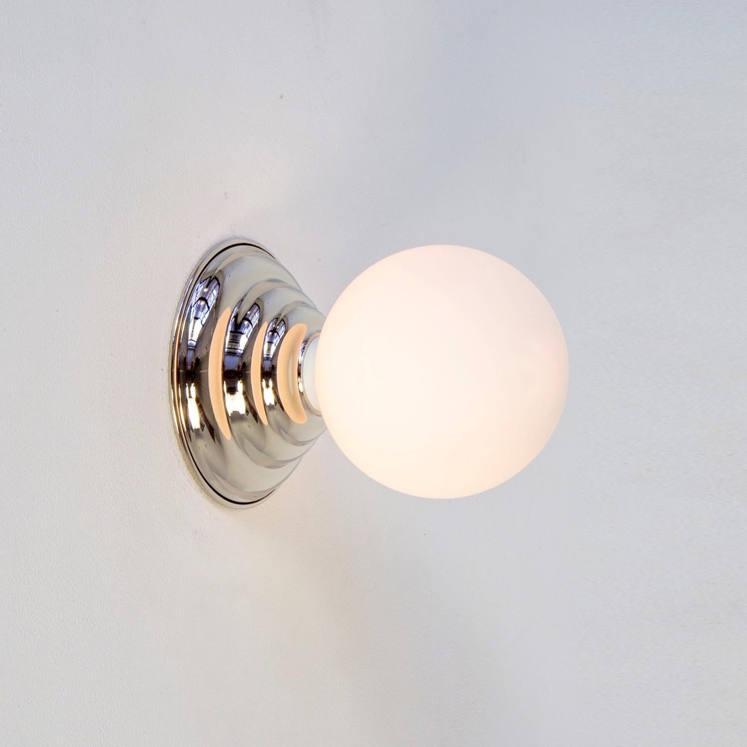 Brass Hive Sconce by Research.Lighting, Polished Nickel, 5in Glass, In Stock For Sale