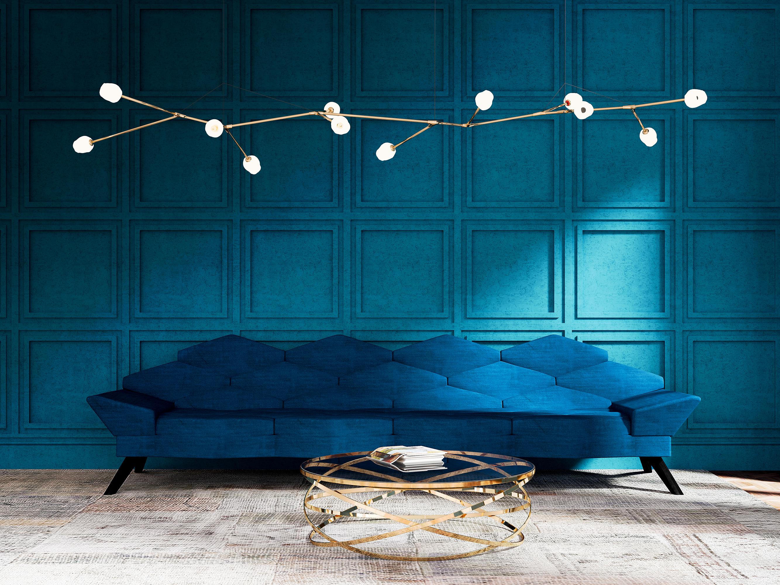 Hand-Crafted Hive Sofa in Blue Velvet by AROUNDtheTREE For Sale