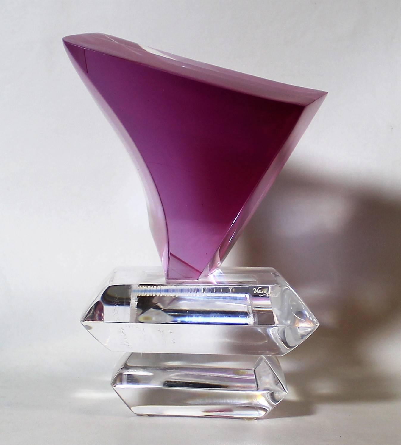 Cobalt pink Mid-Century Modern Lucite sculpture by Hivo Van Teal.