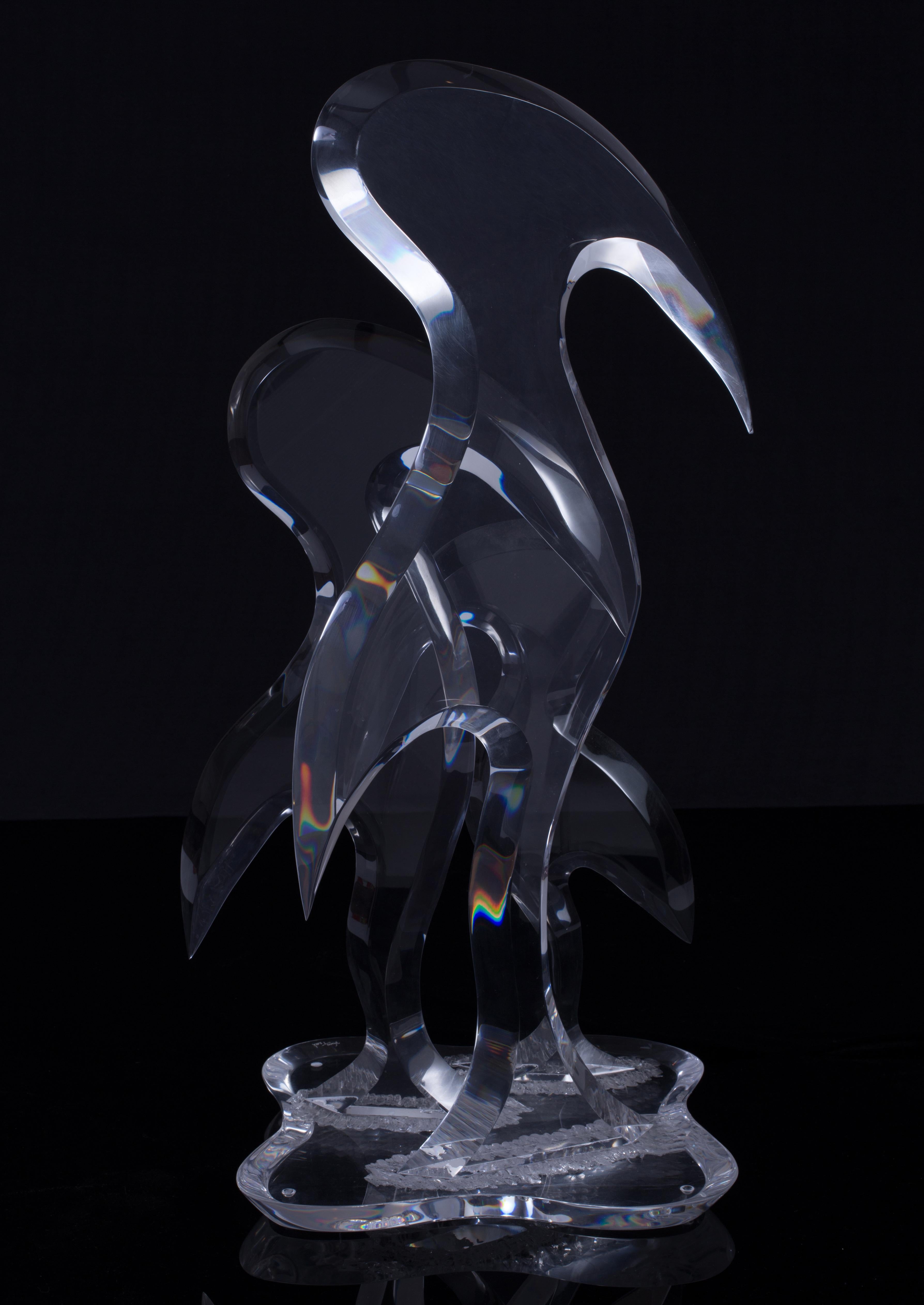 Américain Sculpture d'art de table en lucite translucide à trois oiseaux stylisés sculptés Hivo Van Teal en vente