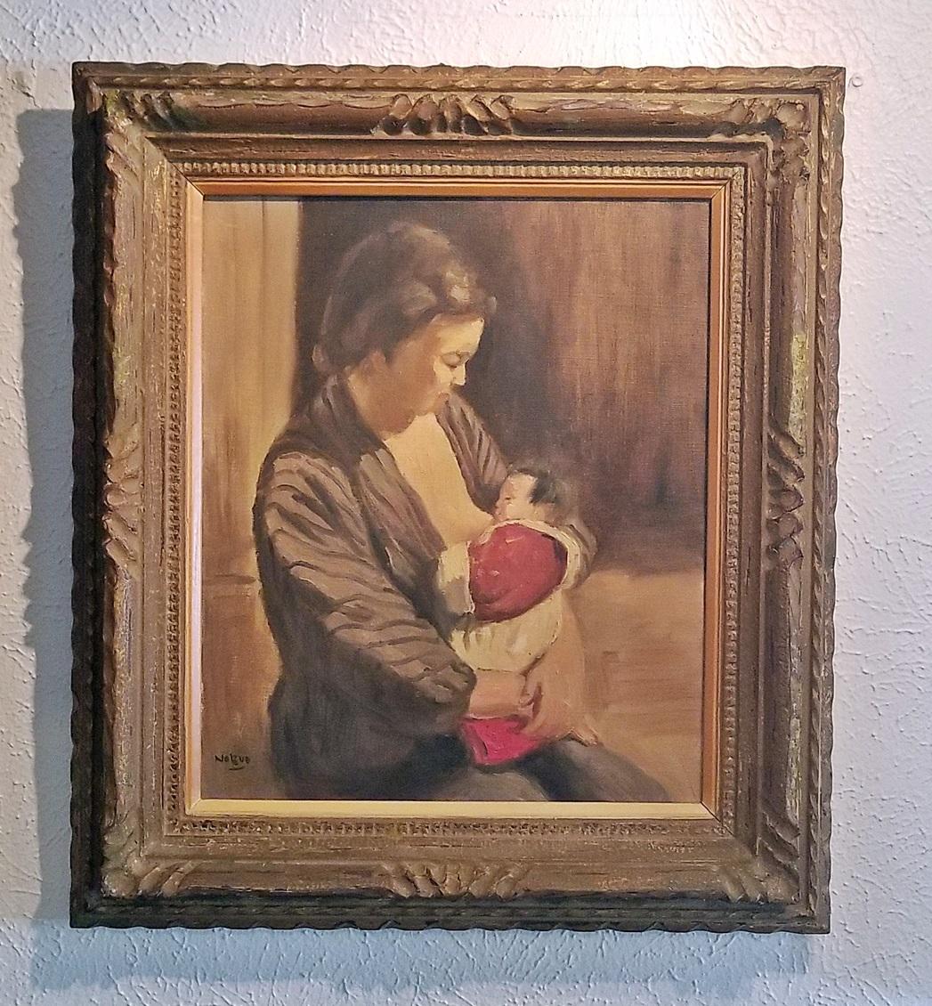 20th Century Hiyashi NoBuo Oil on Canvas, Nursing Mother