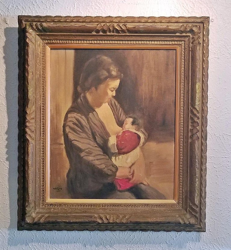 20th Century Hiyashi NoBuo Oil on Canvas, Nursing Mother For Sale