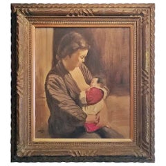 Hiyashi NoBuo Oil on Canvas, Nursing Mother