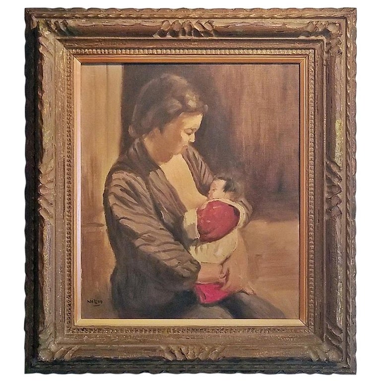 Hiyashi NoBuo Oil on Canvas, Nursing Mother For Sale