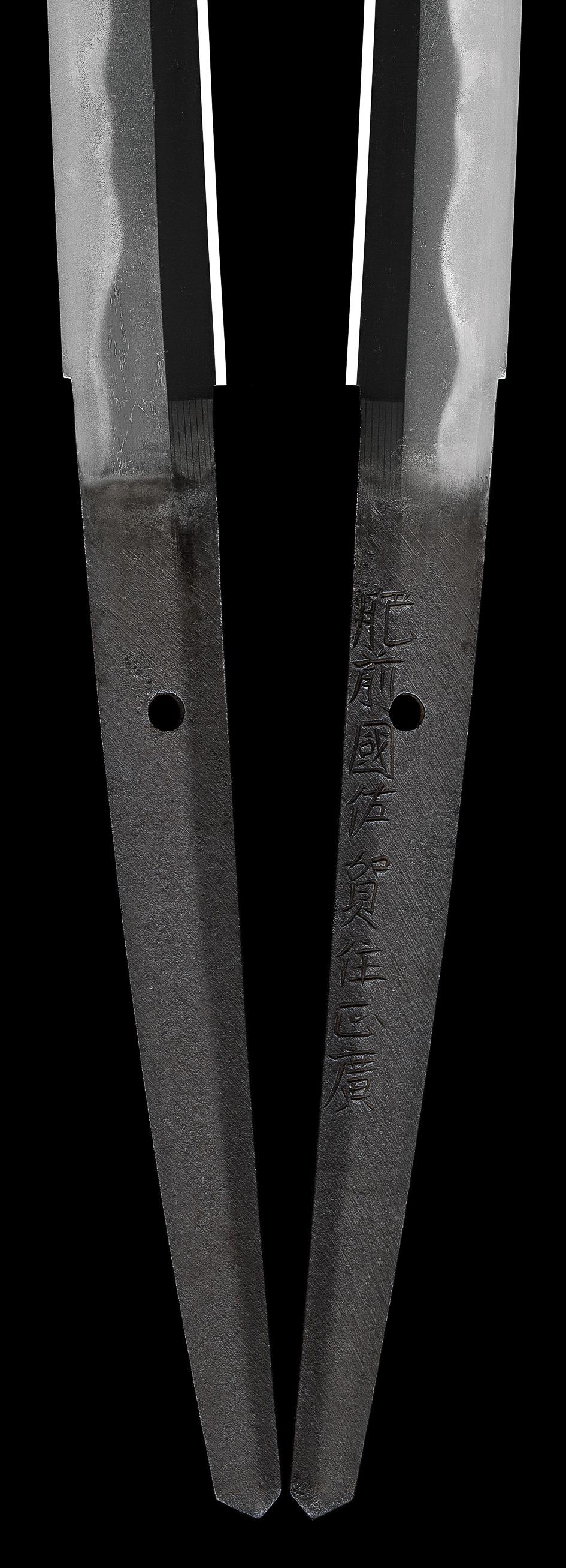 Hizen Katana
Signed “Hizen kuni Saga Ju Masahiro”
????????
Edo period, circa 1640
NBTHK Juyo Token 

MISURES
Nagasa [lenght]: 70.2 cm? Motohaba: 2.8 cm, sakihaba: 2 cm
Kasane [thickness]: 5.8 mm ?Sori [curvature]: 1.82 cm

Sugata