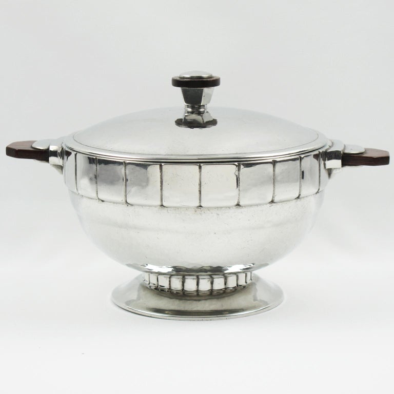 H.J. Pewter Geneve Art Deco Modernist Tureen Covered Dish Centerpiece