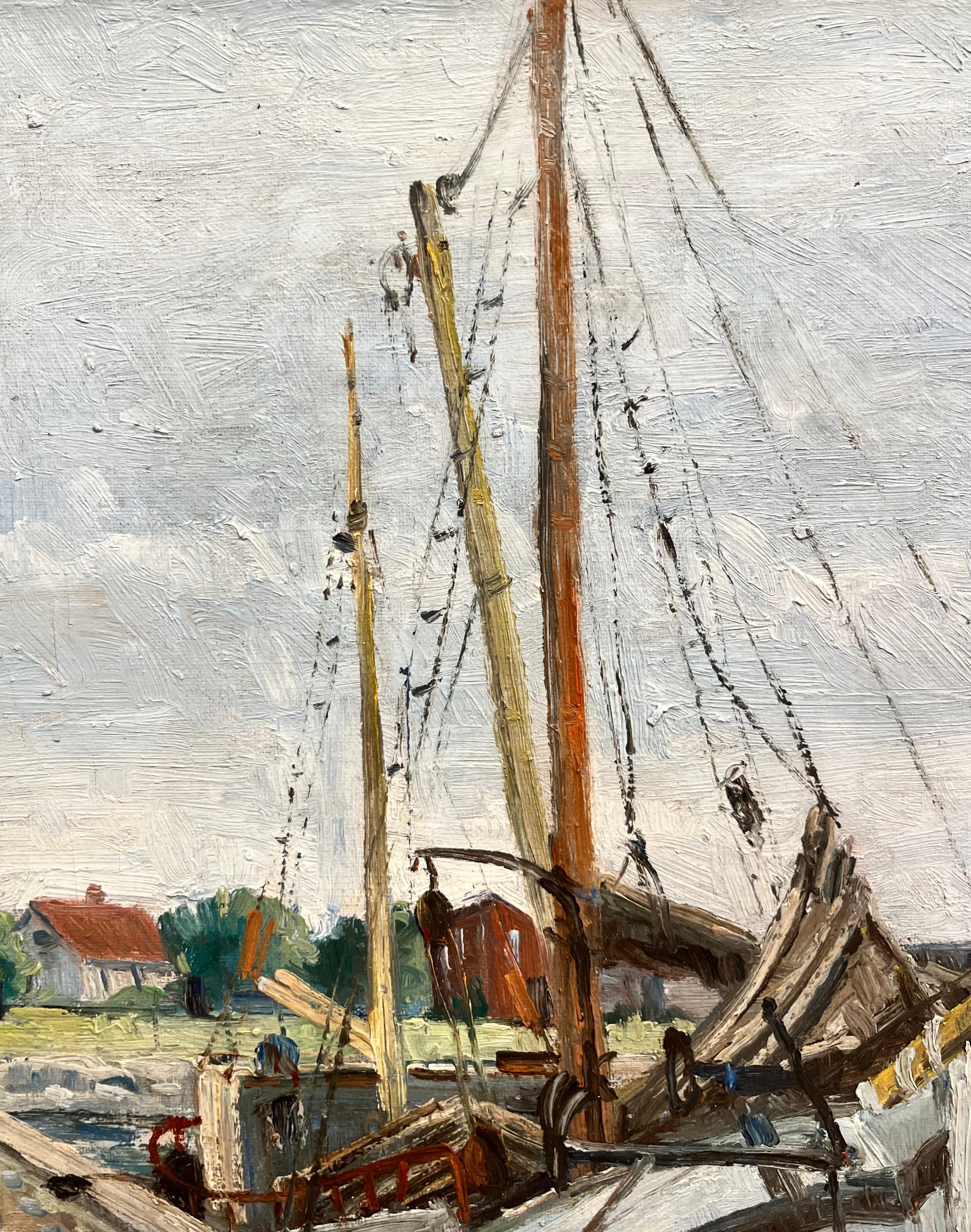 Docking on the Shore of the Potomac River - Painting by H.J. Storm