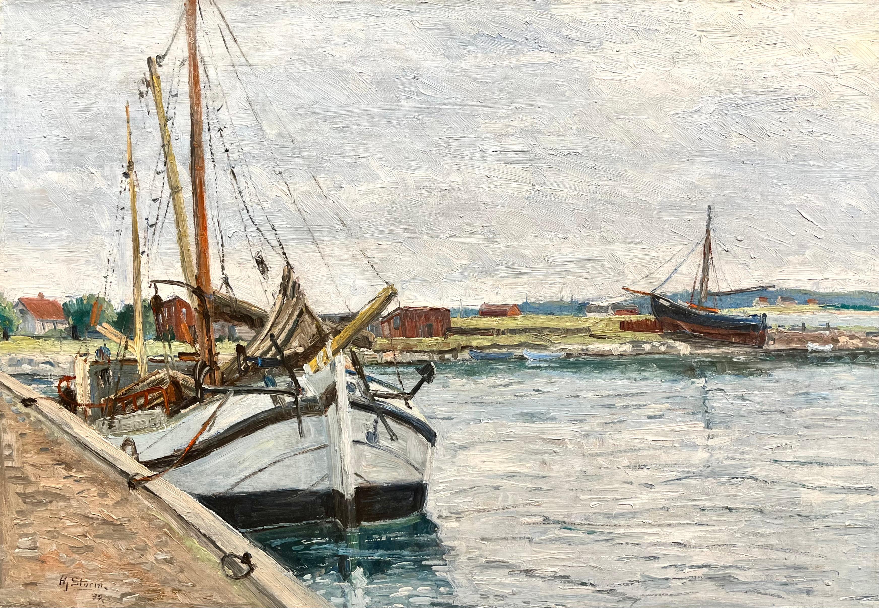 H.J. Storm Landscape Painting - Docking on the Shore of the Potomac River